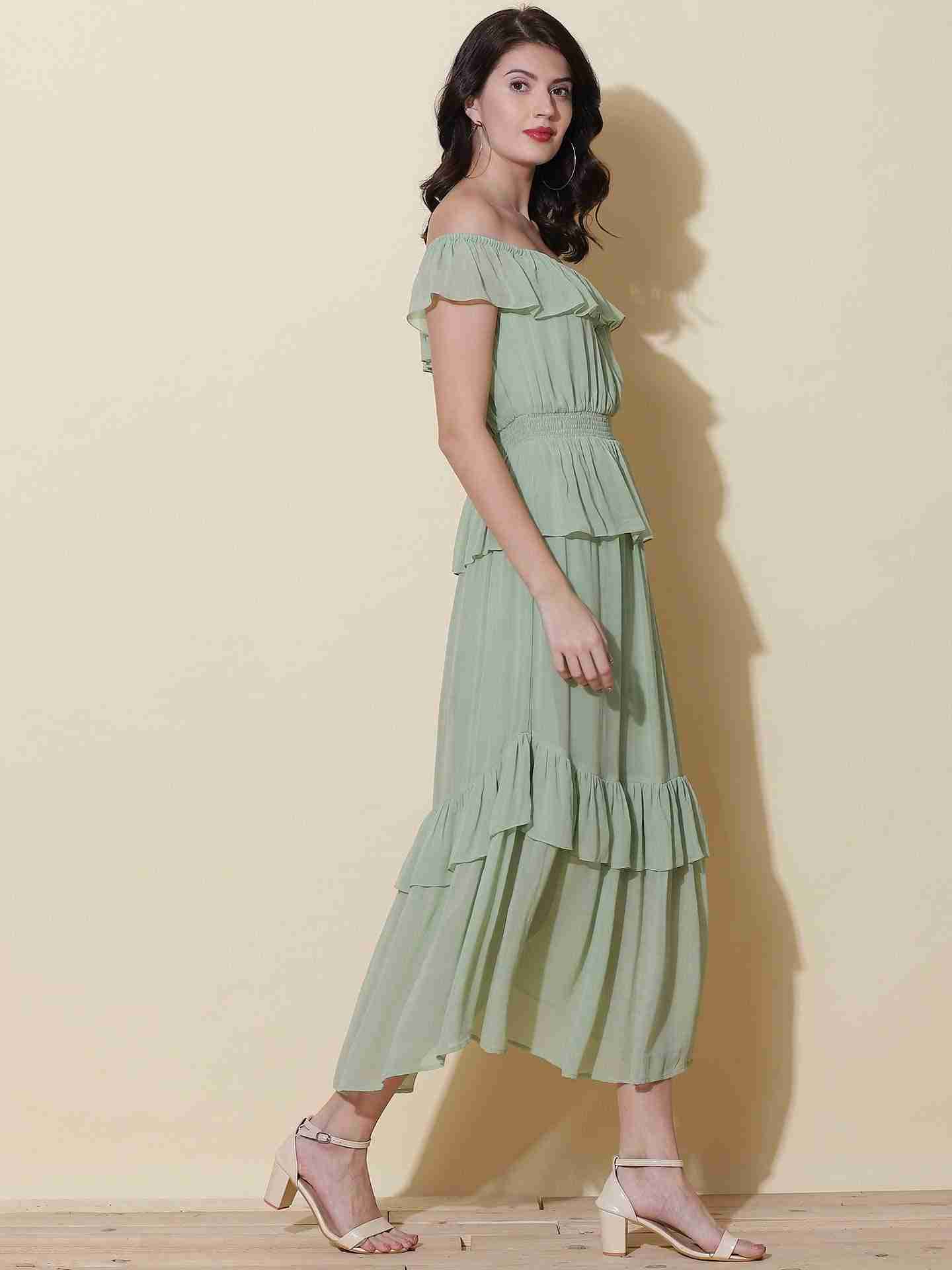 Mint Fashion Flair Off-The-Shoulder Dress