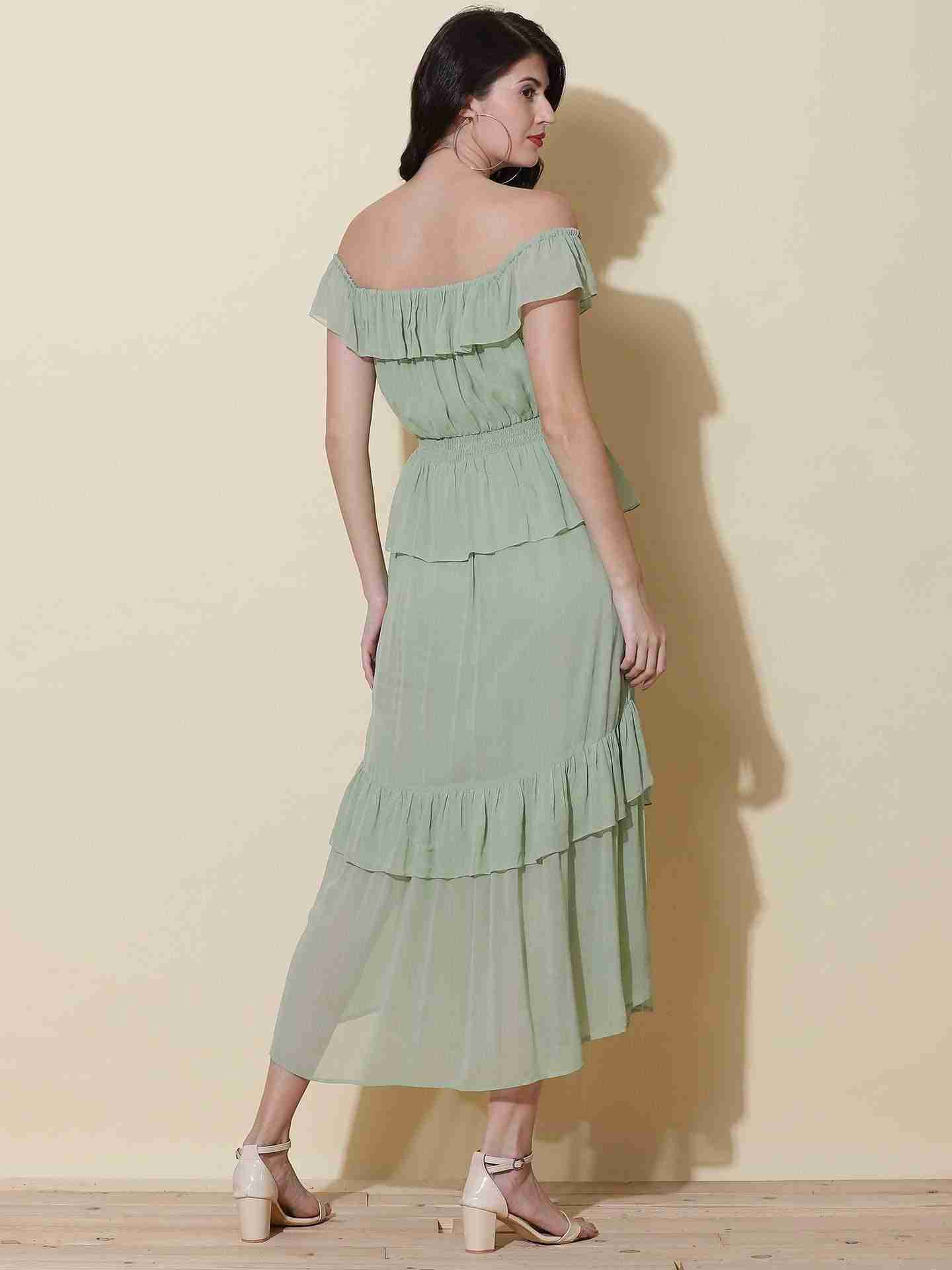 Mint Fashion Flair Off-The-Shoulder Dress