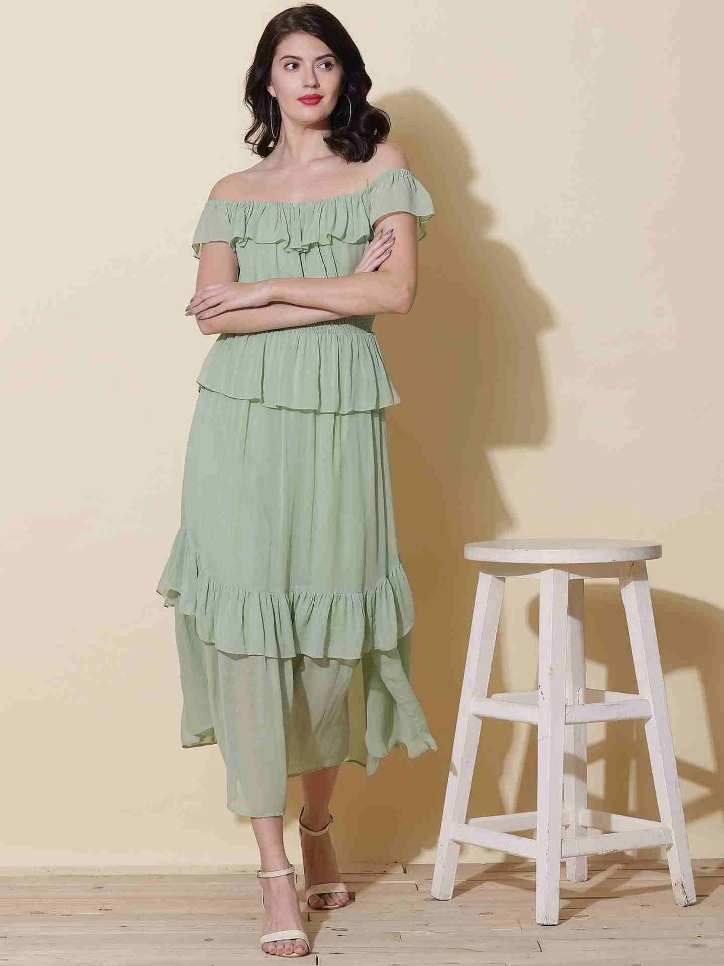 Mint Fashion Flair Off-The-Shoulder Dress