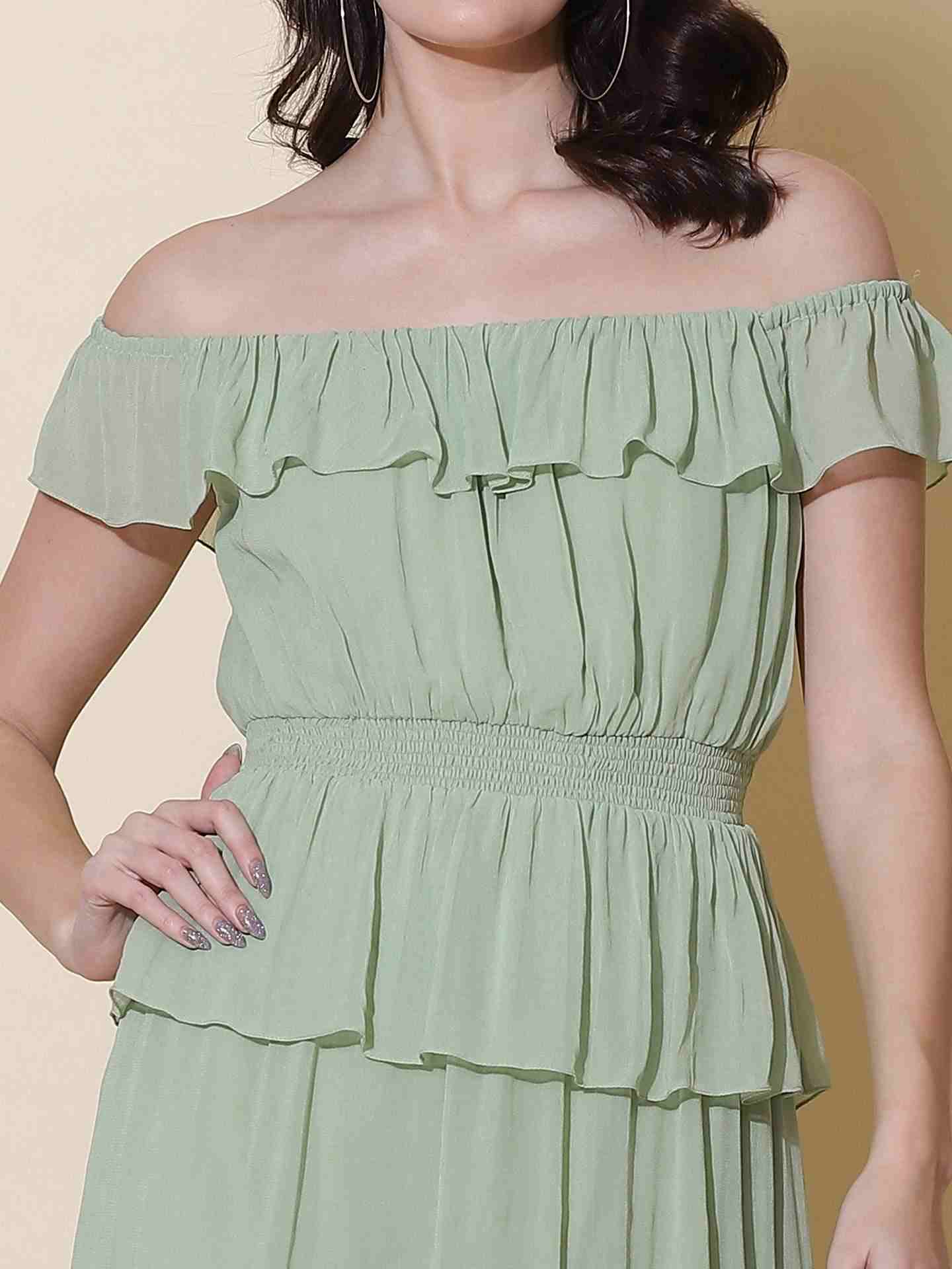 Mint Fashion Flair Off-The-Shoulder Dress