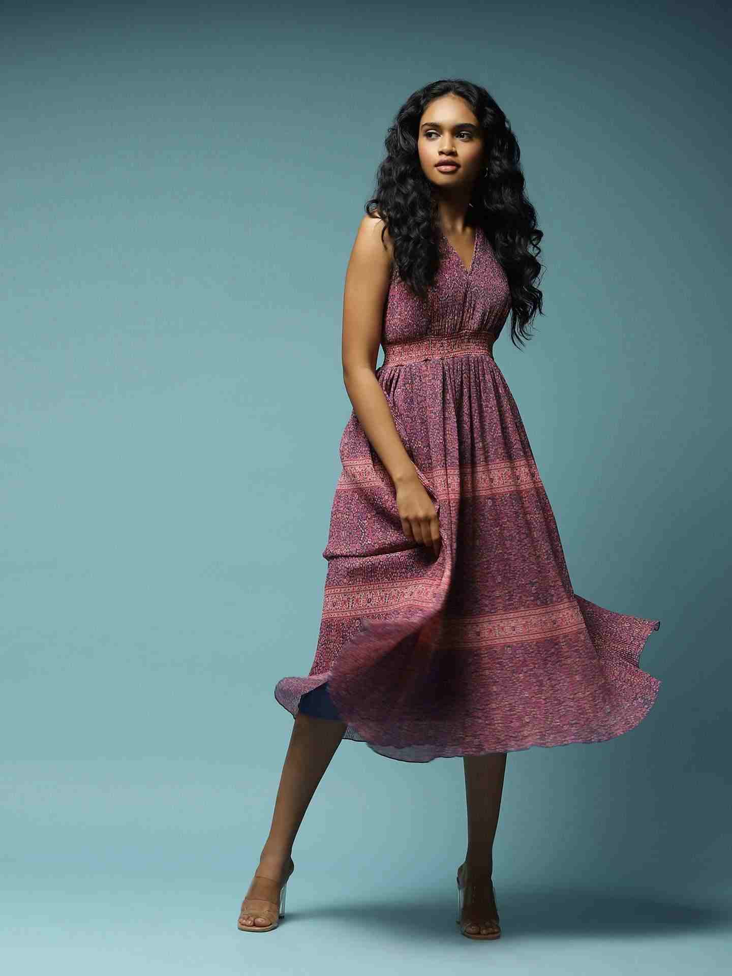 Blue Batik Paisley Midi Dress