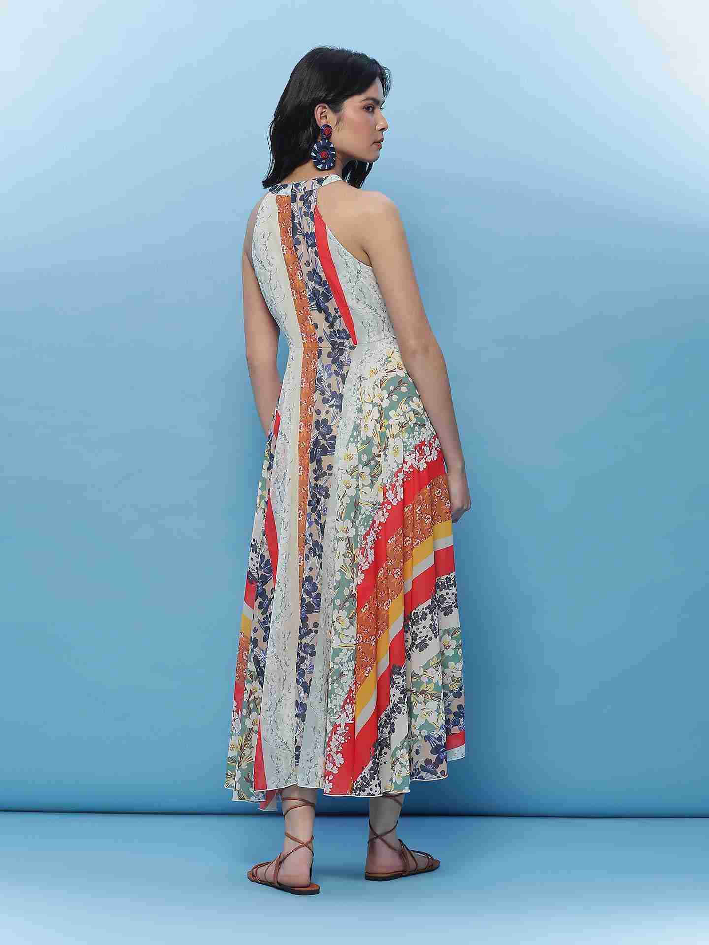 Multi Color Fashion Flair Floral  Long Dress