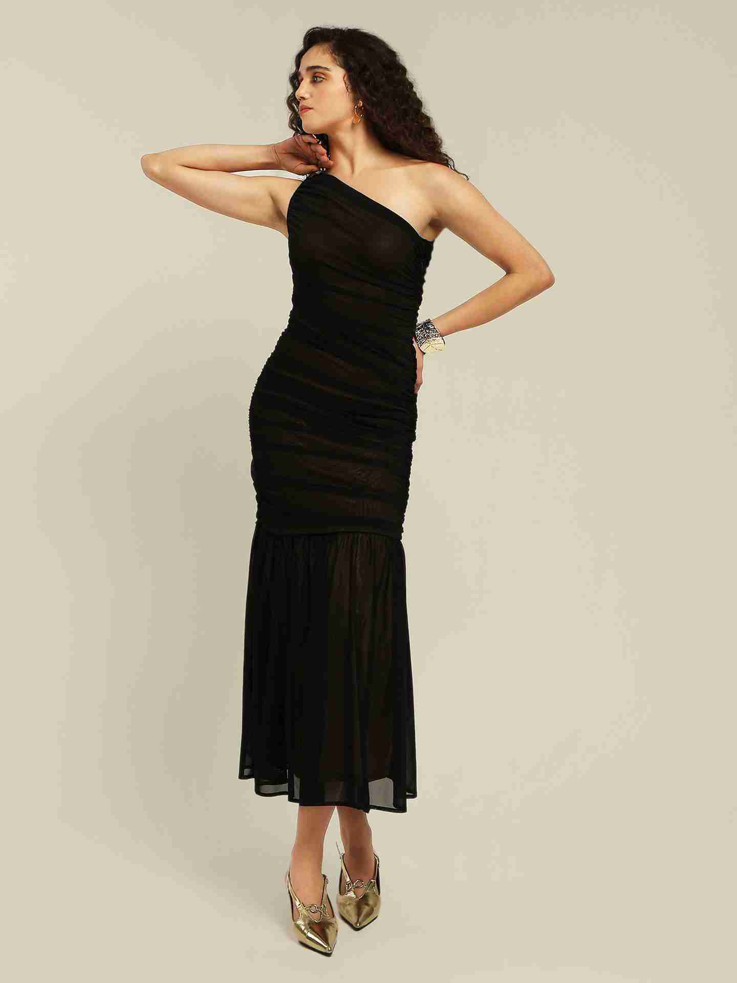 Black Aidette One Shoulder Dress