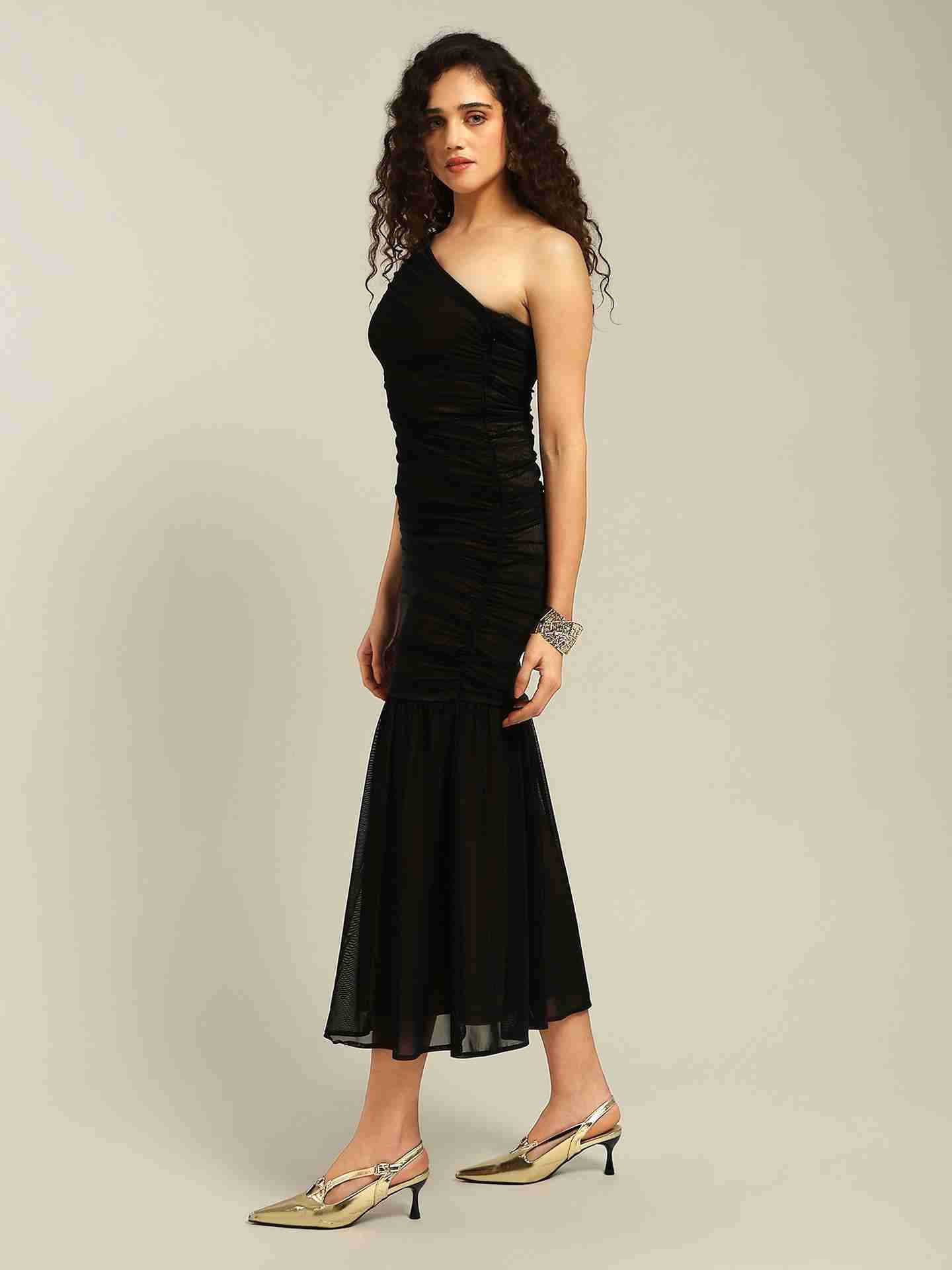 Black Aidette One Shoulder Dress