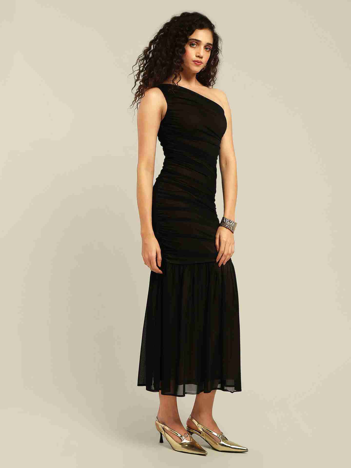 Black Aidette One Shoulder Dress