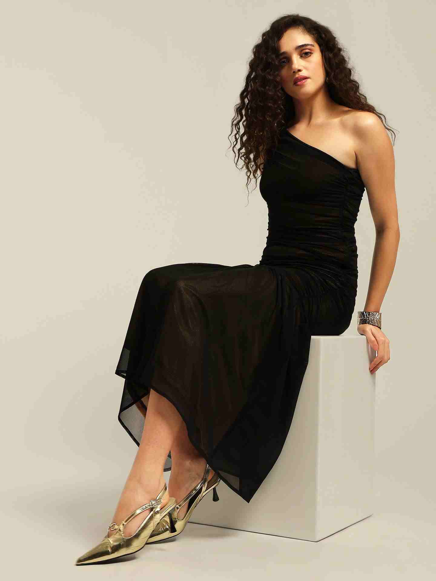 Black Aidette One Shoulder Dress