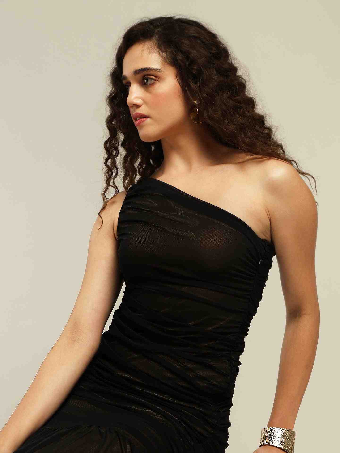 Black Aidette One Shoulder Dress