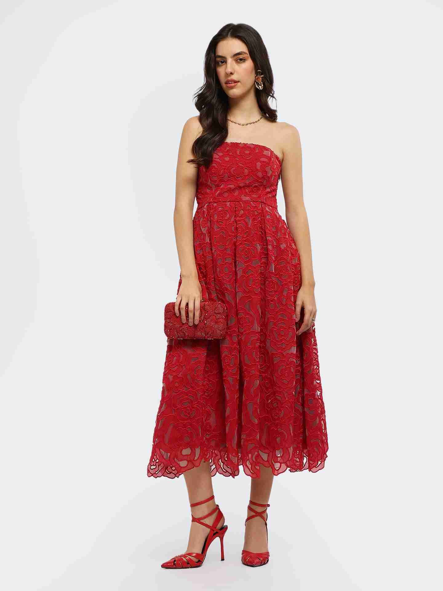 Red Stella Off-The-Shoulder Long Dress