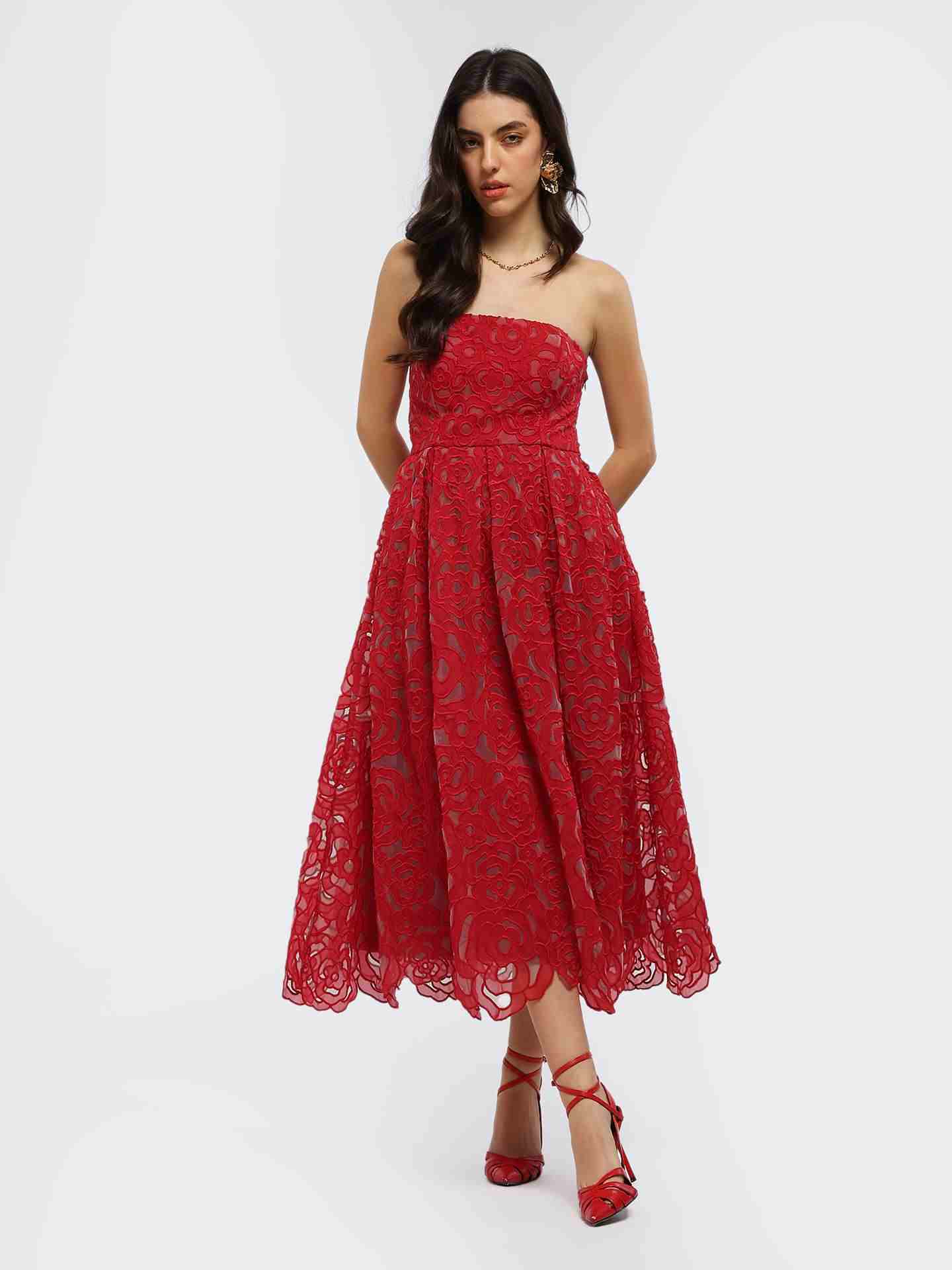 Red Stella Off-The-Shoulder Long Dress