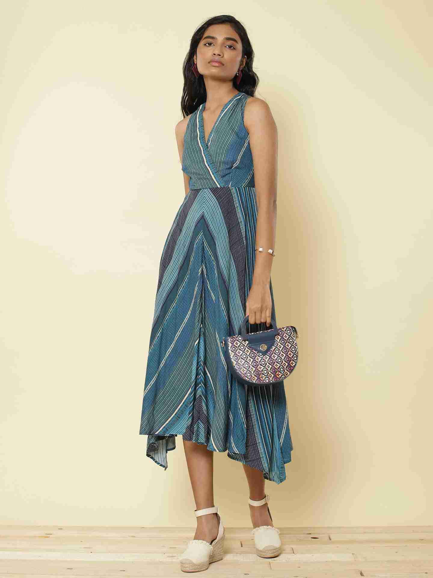 Blue Graded Stripe Midi Dress
