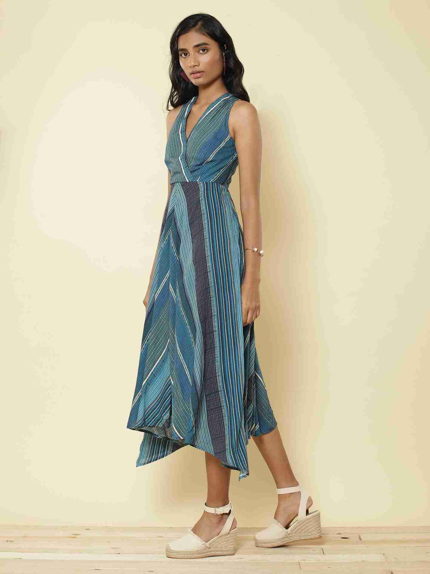 Blue Graded Stripe Midi Dress
