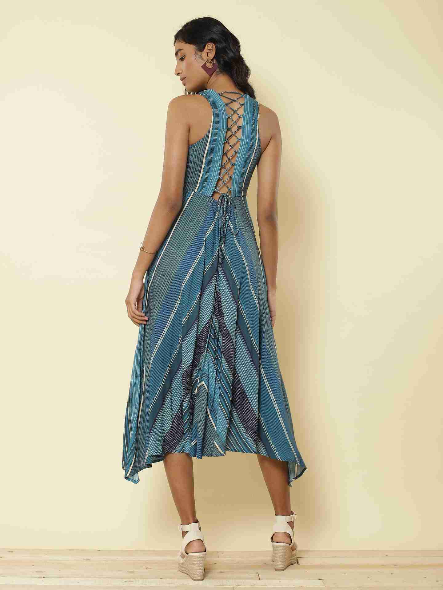 Blue Graded Stripe Midi Dress