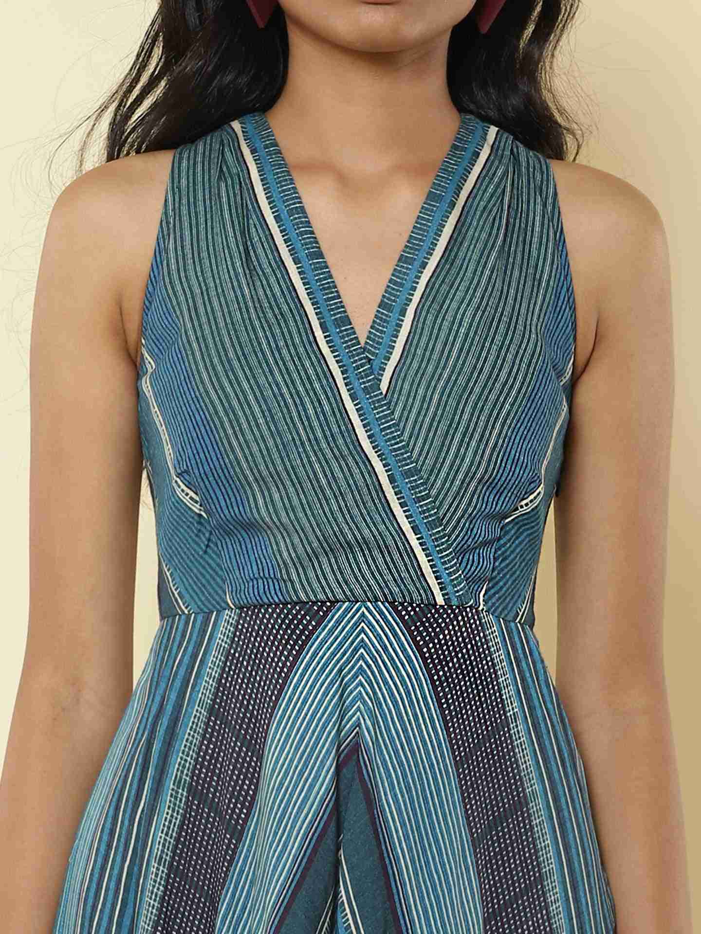 Blue Graded Stripe Midi Dress
