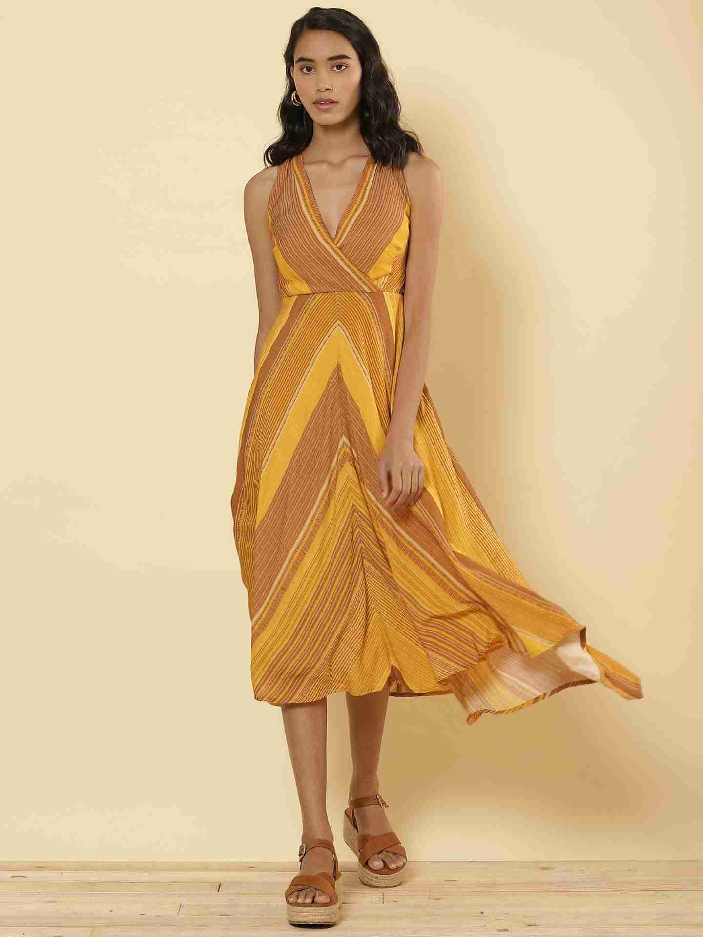 Mustard Graded Stripe Midi Dress