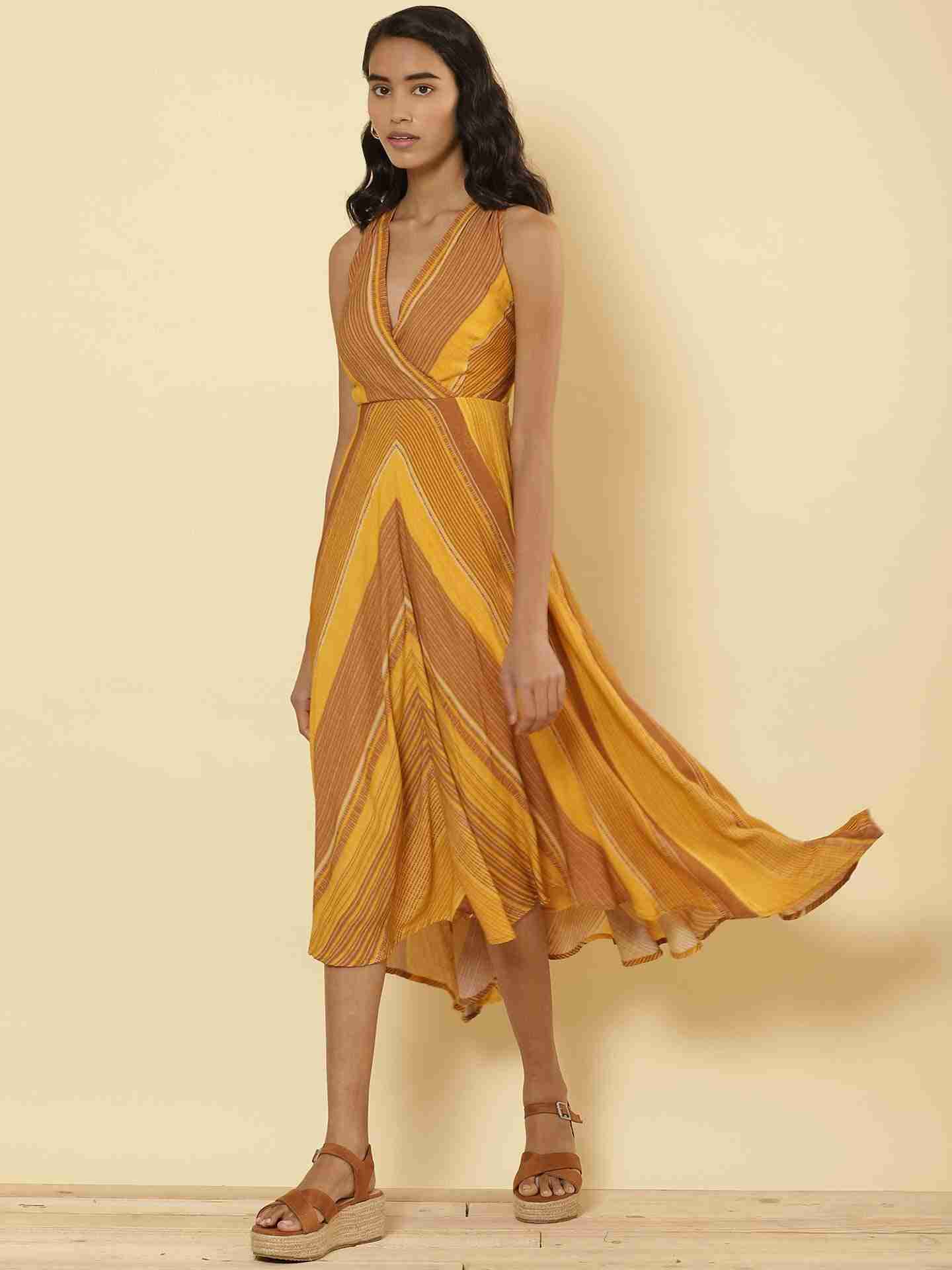 Mustard Graded Stripe Midi Dress