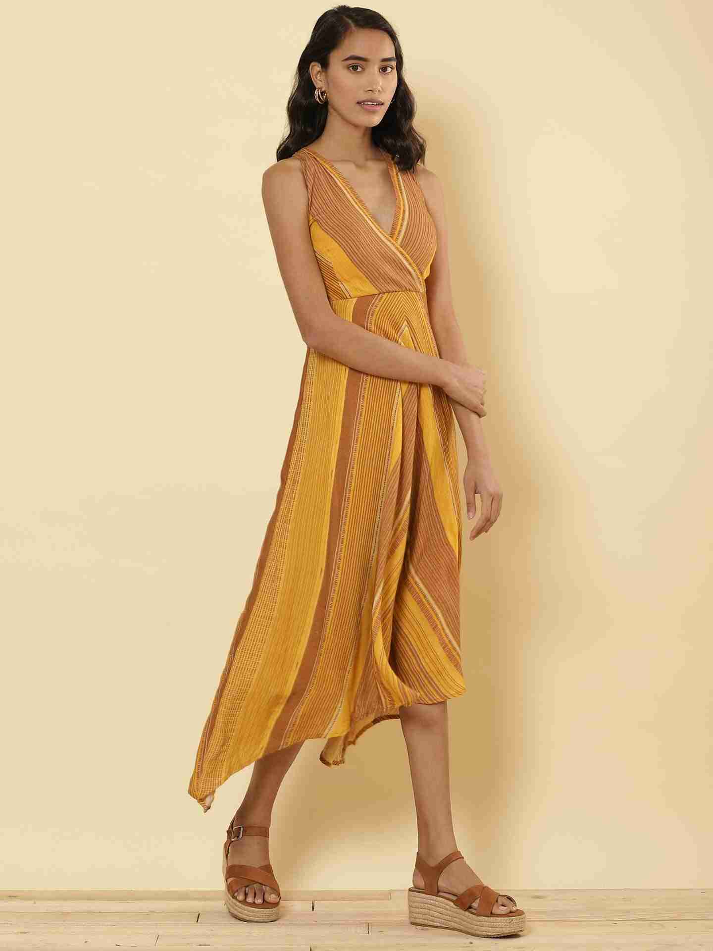 Mustard Graded Stripe Midi Dress