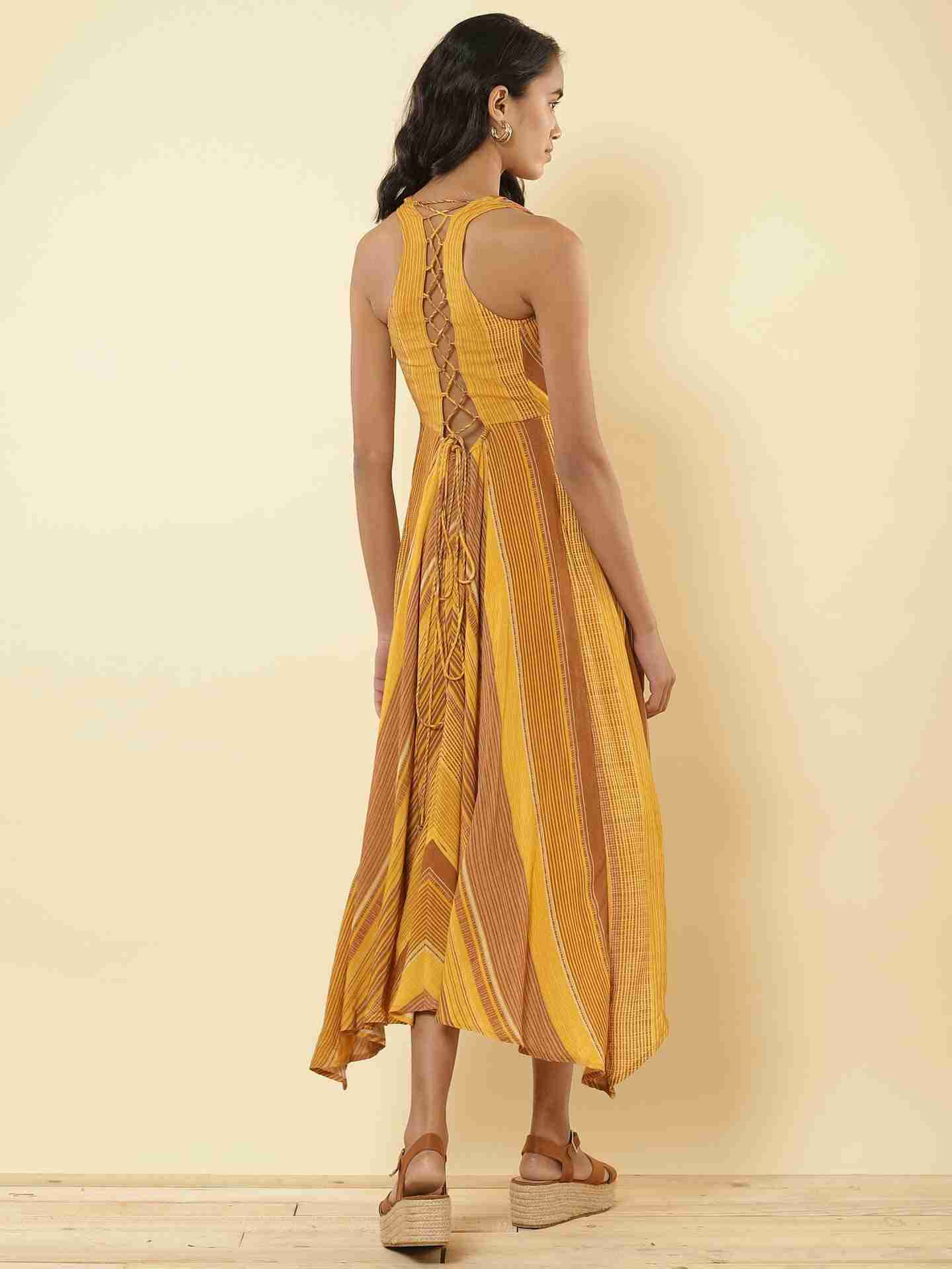 Mustard Graded Stripe Midi Dress