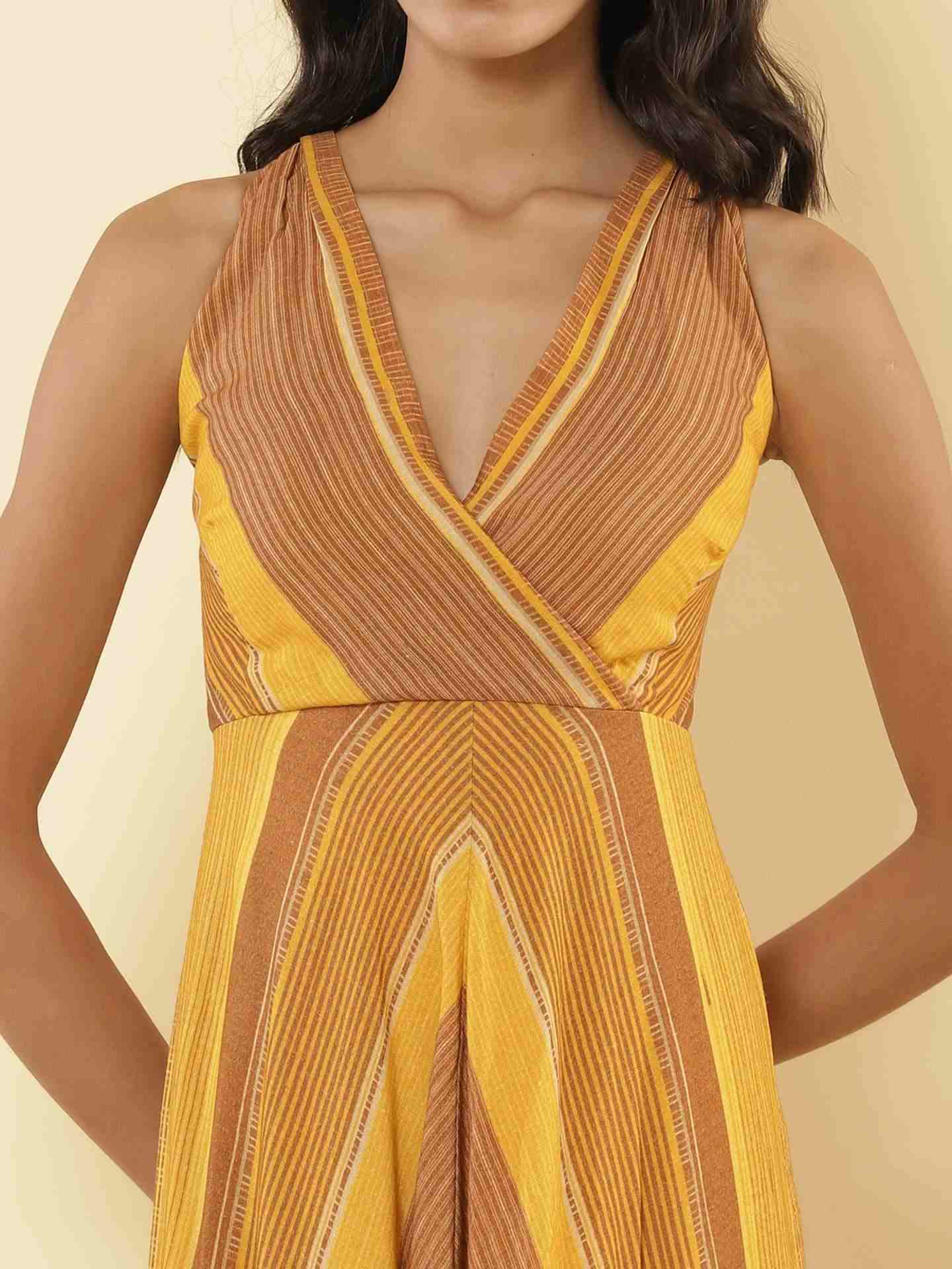 Mustard Graded Stripe Midi Dress