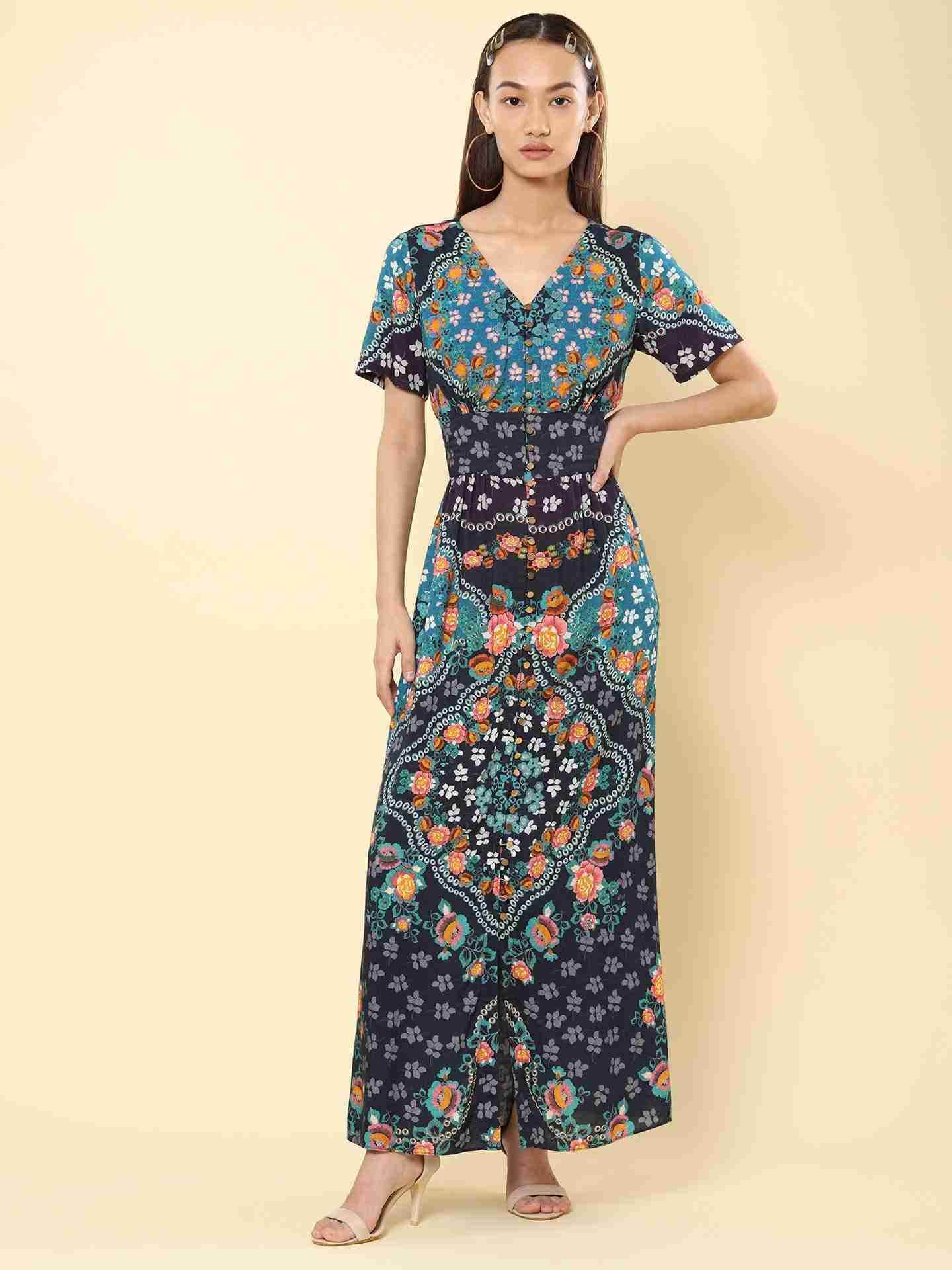 Blue Dew Drops Maxi Dress