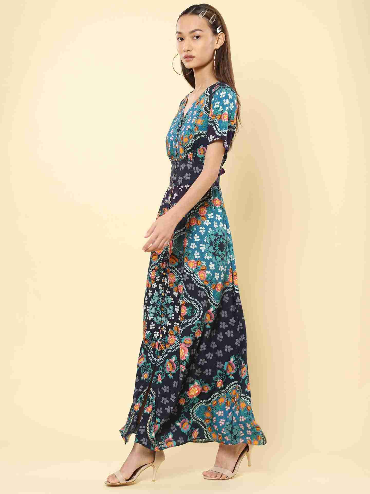 Blue Dew Drops Maxi Dress