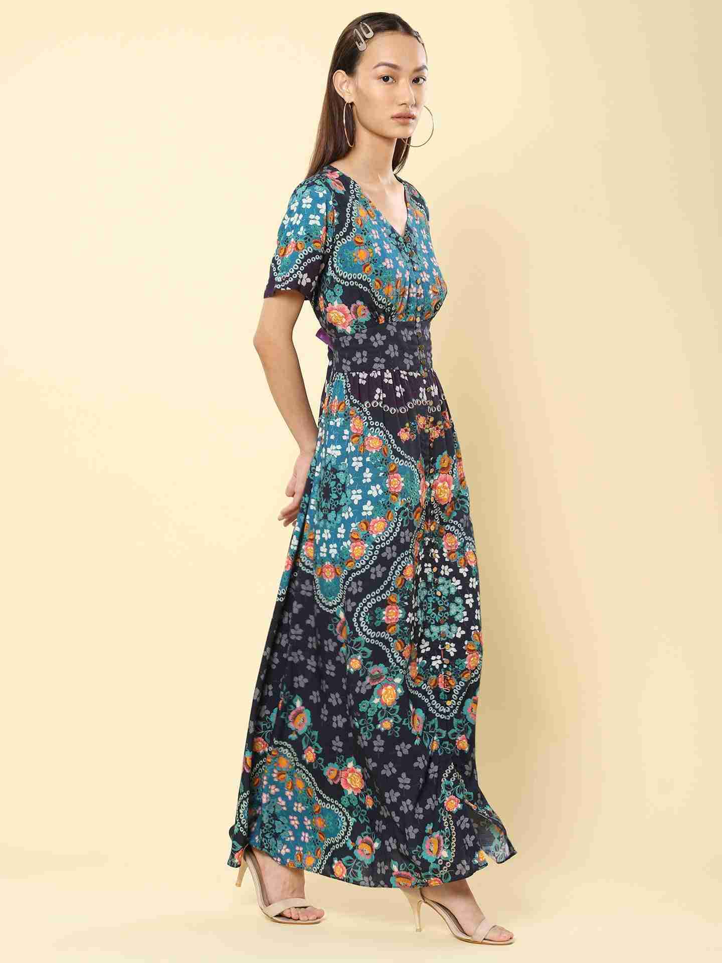 Blue Dew Drops Maxi Dress