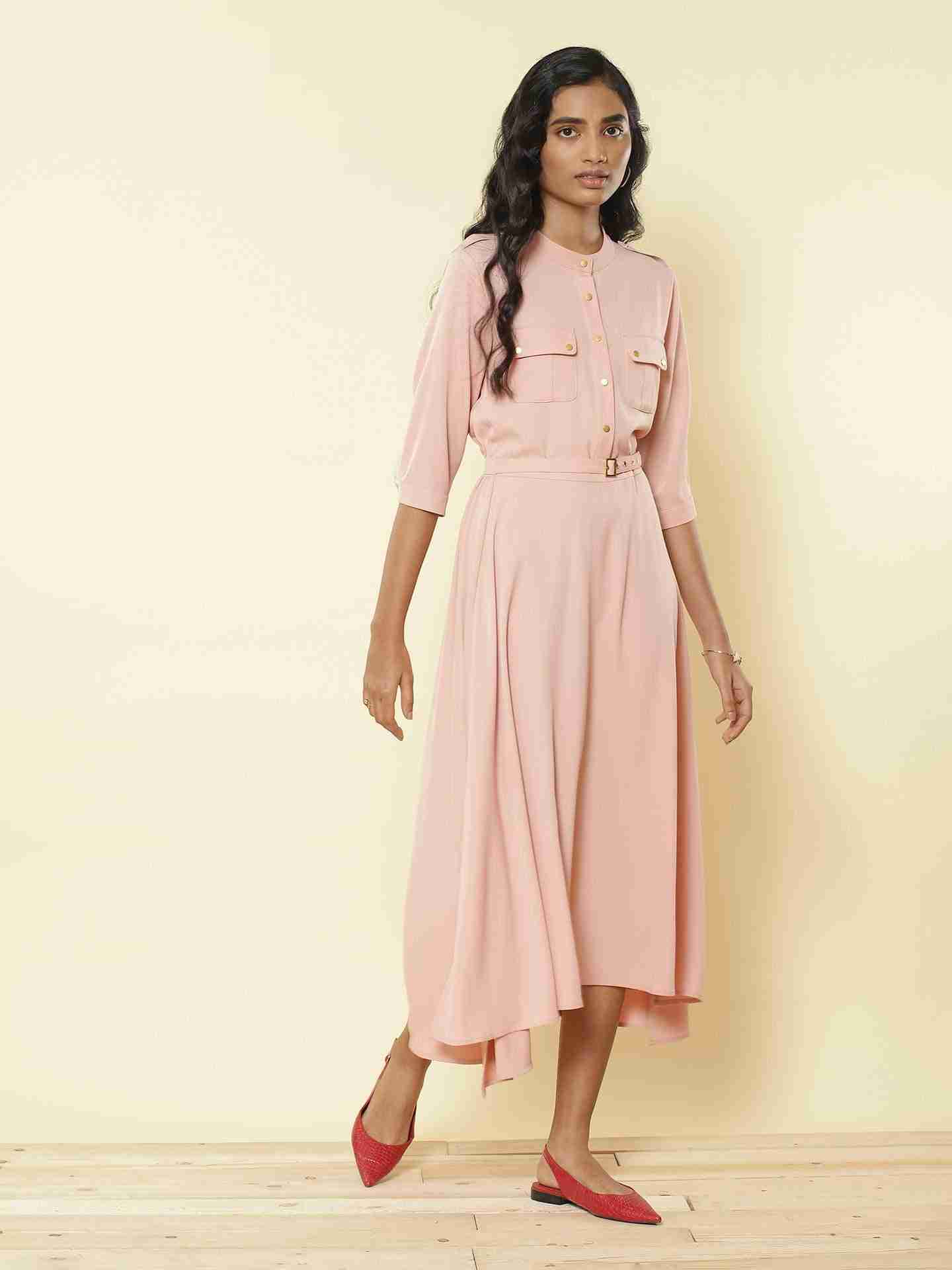 Powder Pink Leisure Basics Shirt Dress