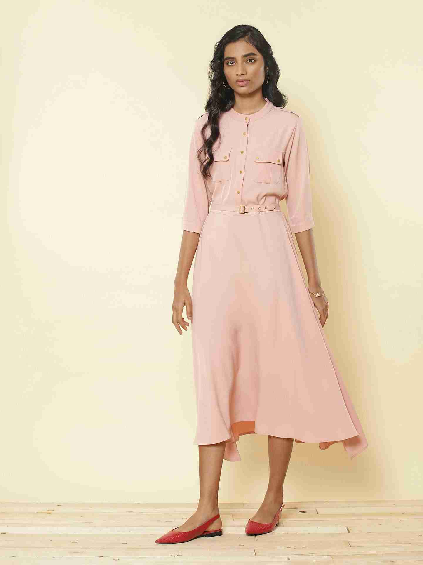 Powder Pink Leisure Basics Shirt Dress