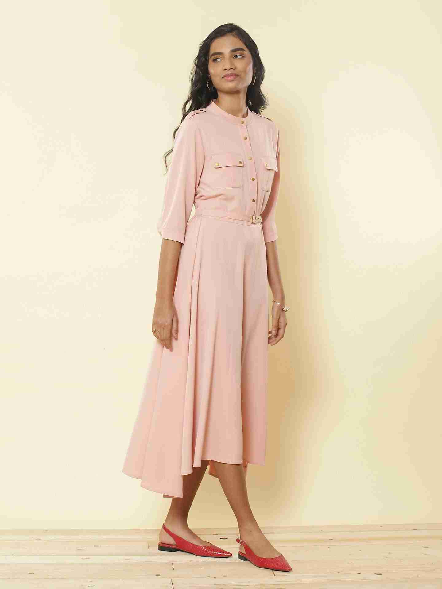 Powder Pink Leisure Basics Shirt Dress