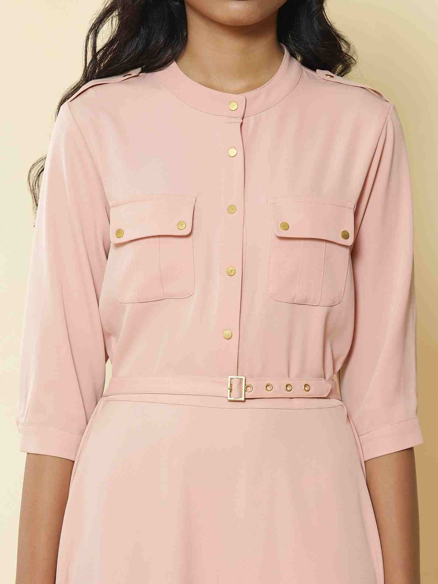 Powder Pink Leisure Basics Shirt Dress