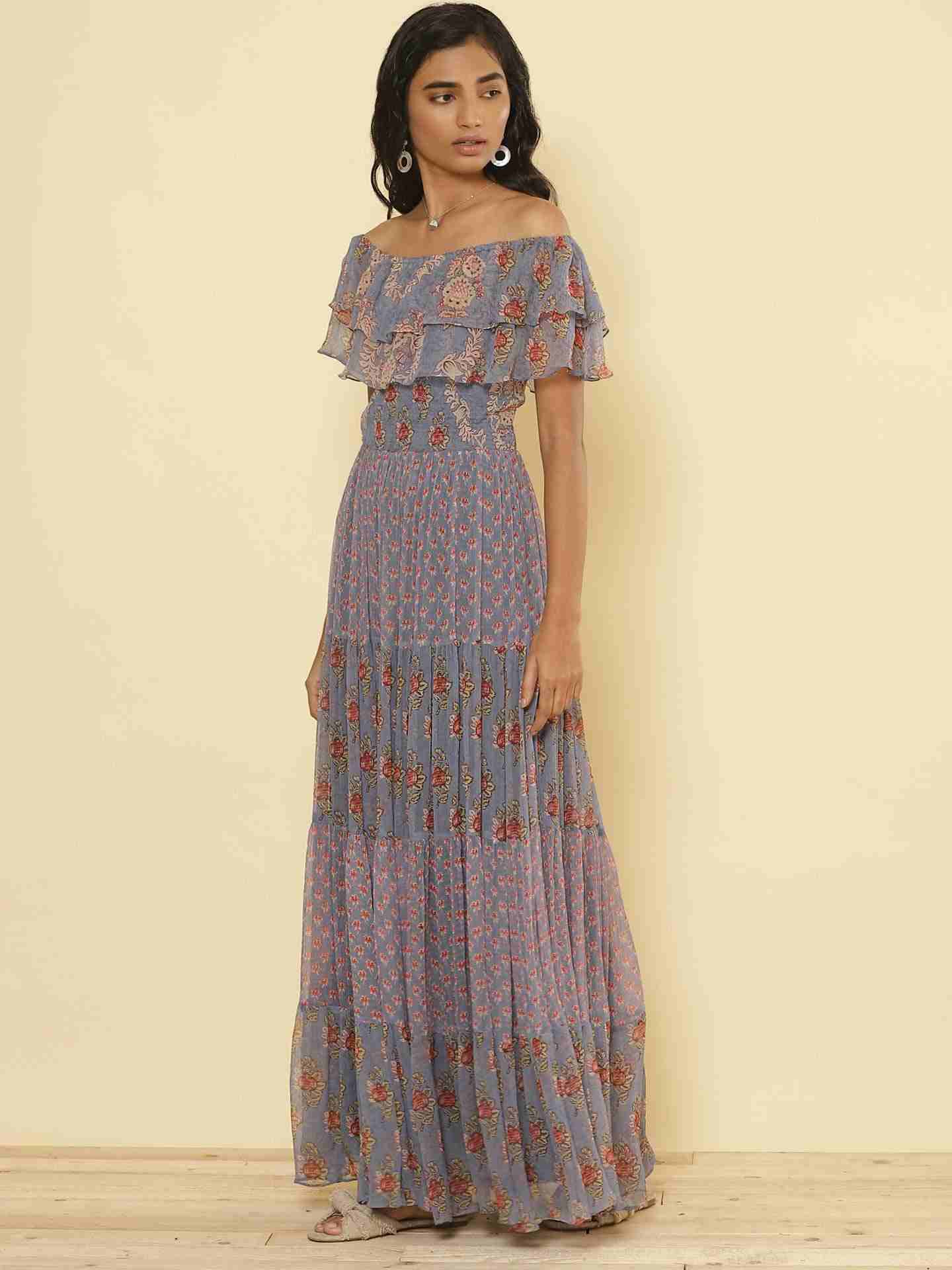 Light Purple Antique Roses Maxi Dress