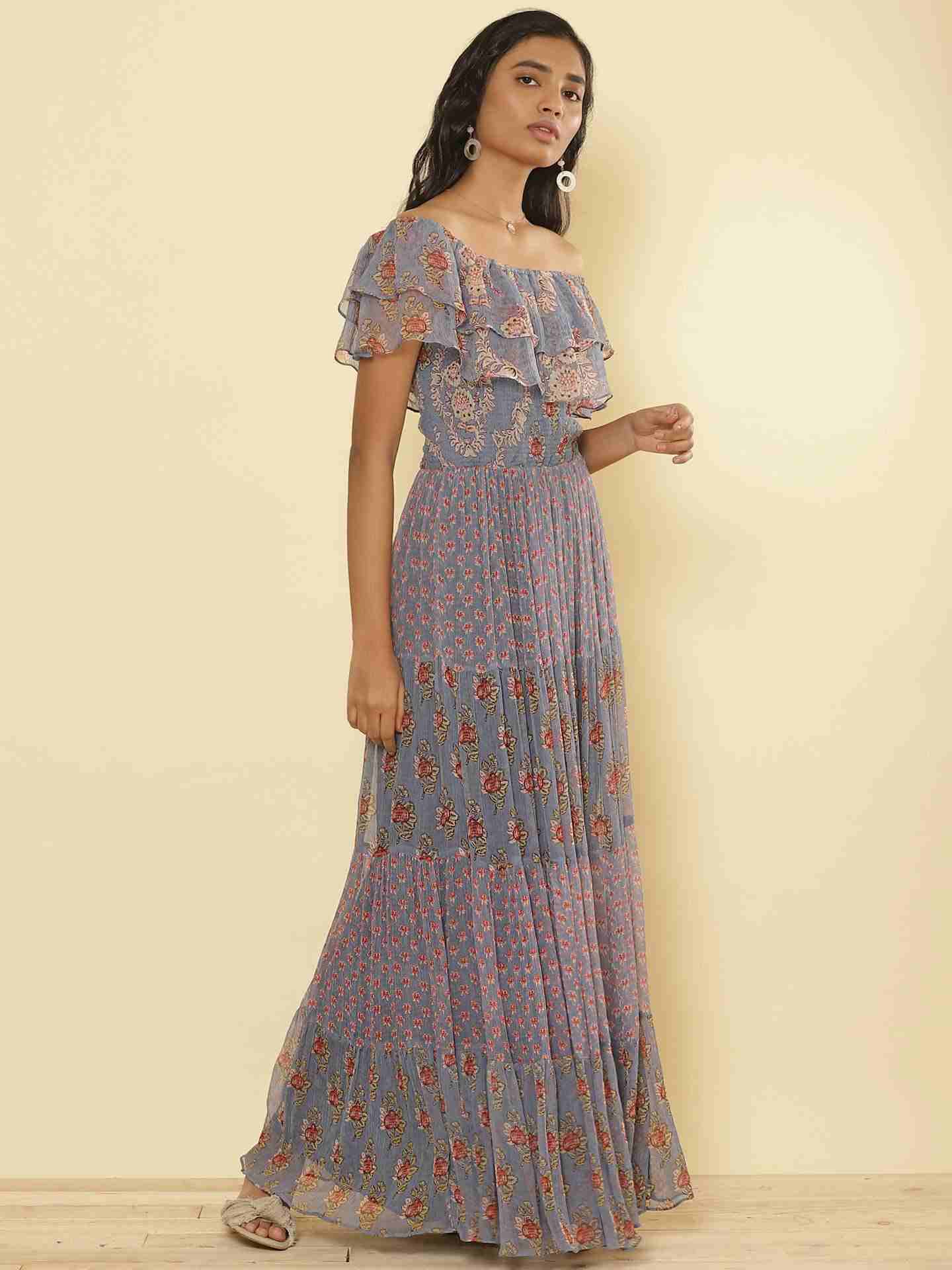 Light Purple Antique Roses Maxi Dress