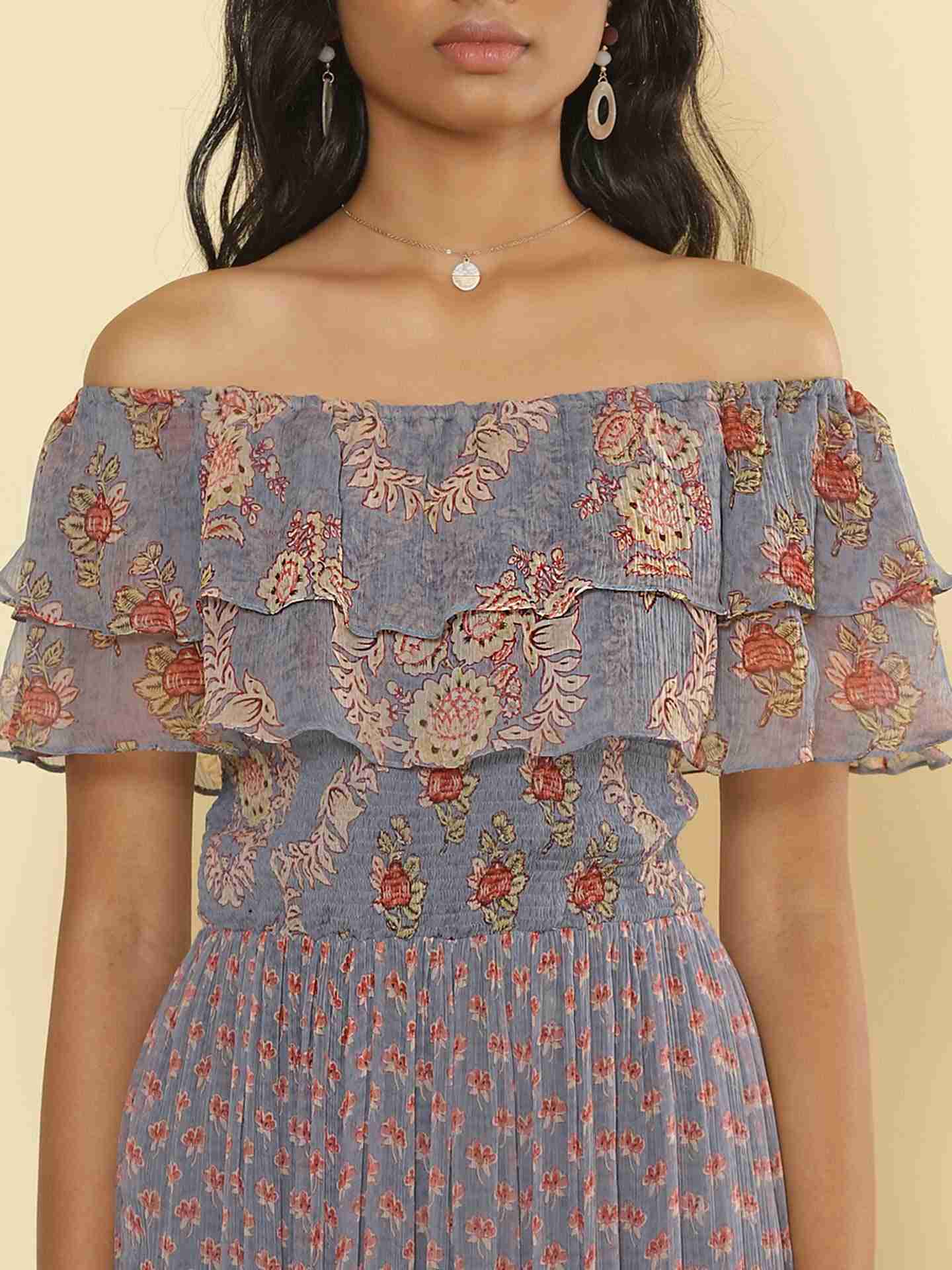 Light Purple Antique Roses Maxi Dress