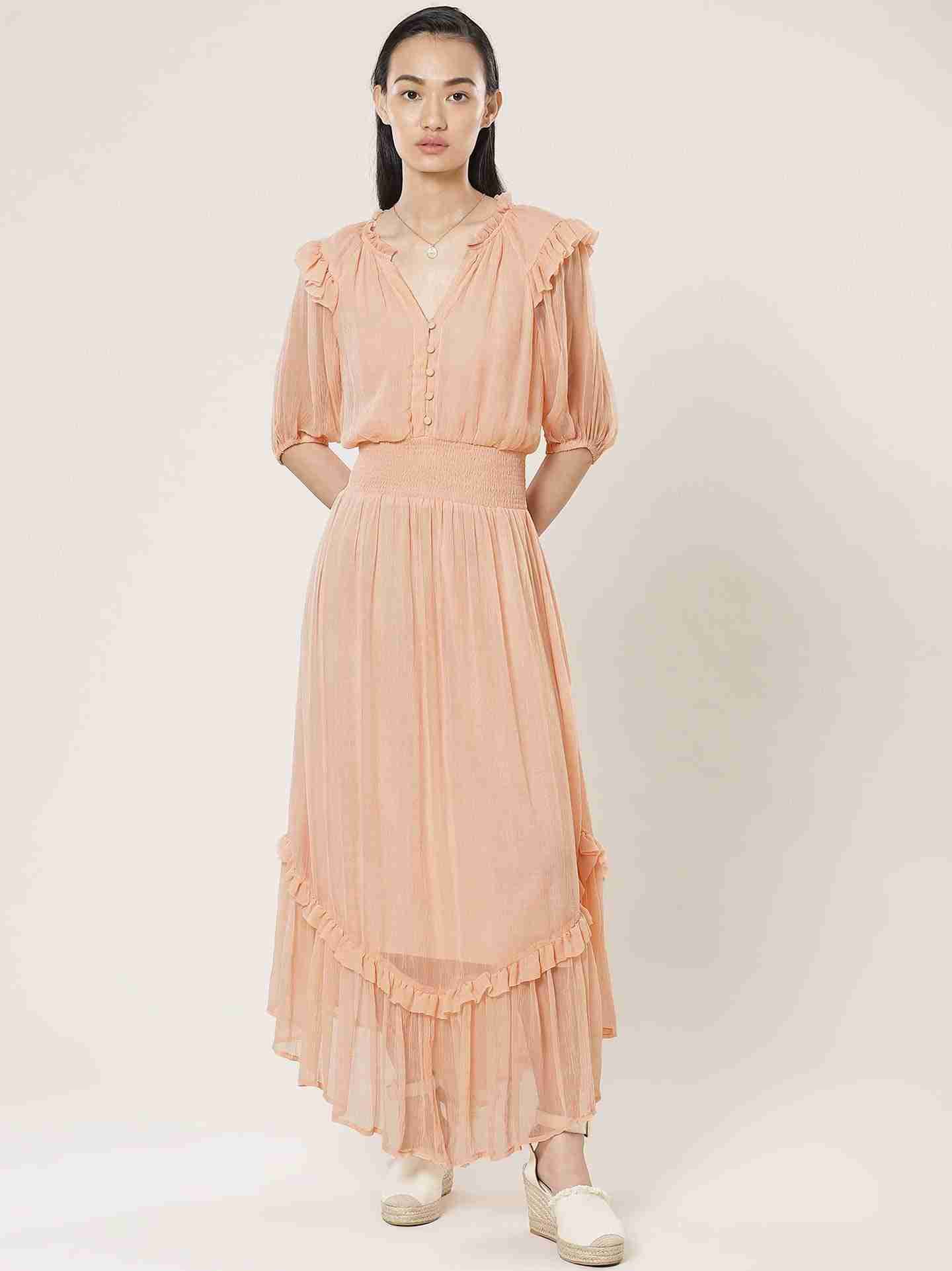 Peach Solid Breeze Maxi Dress