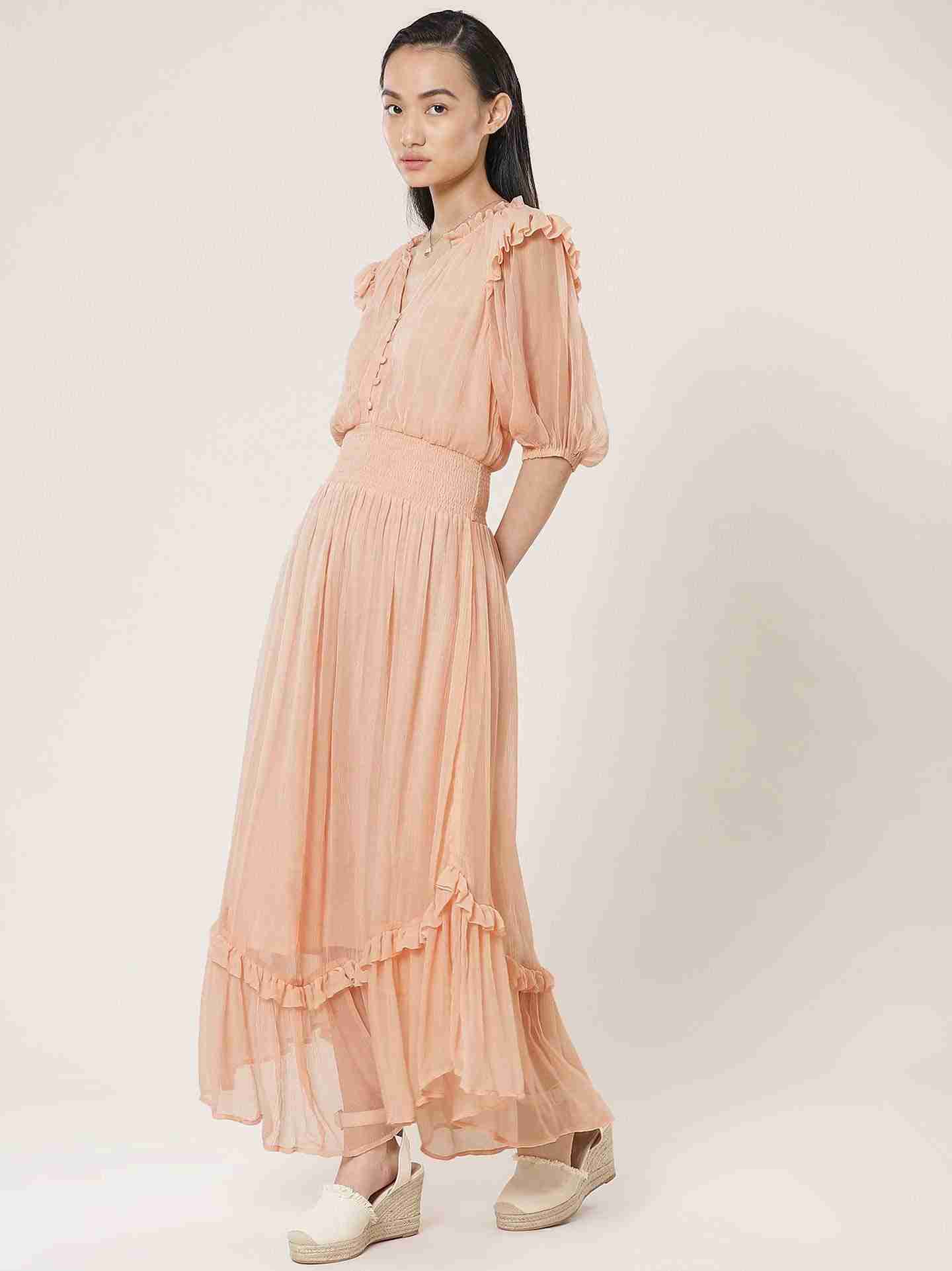 Peach Solid Breeze Maxi Dress