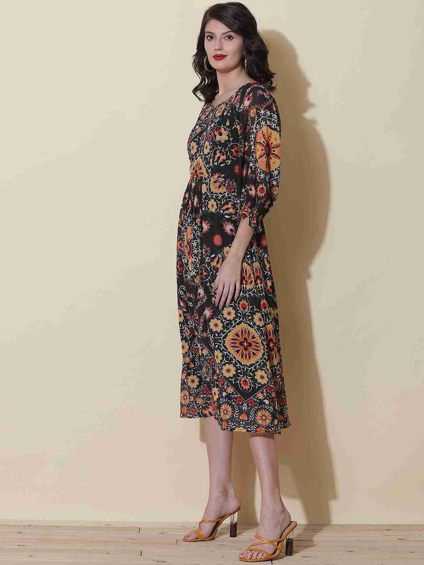 Black Suzani Midi Dress