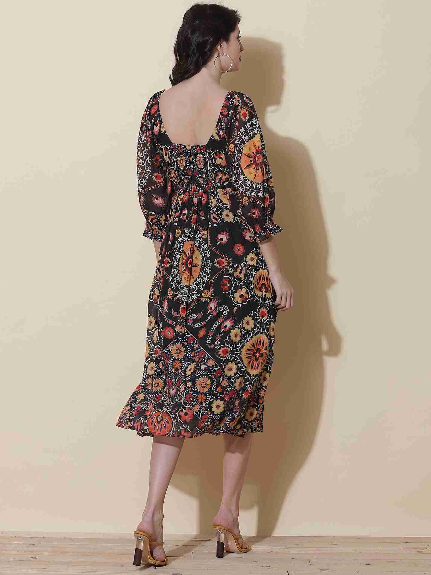 Black Suzani Midi Dress