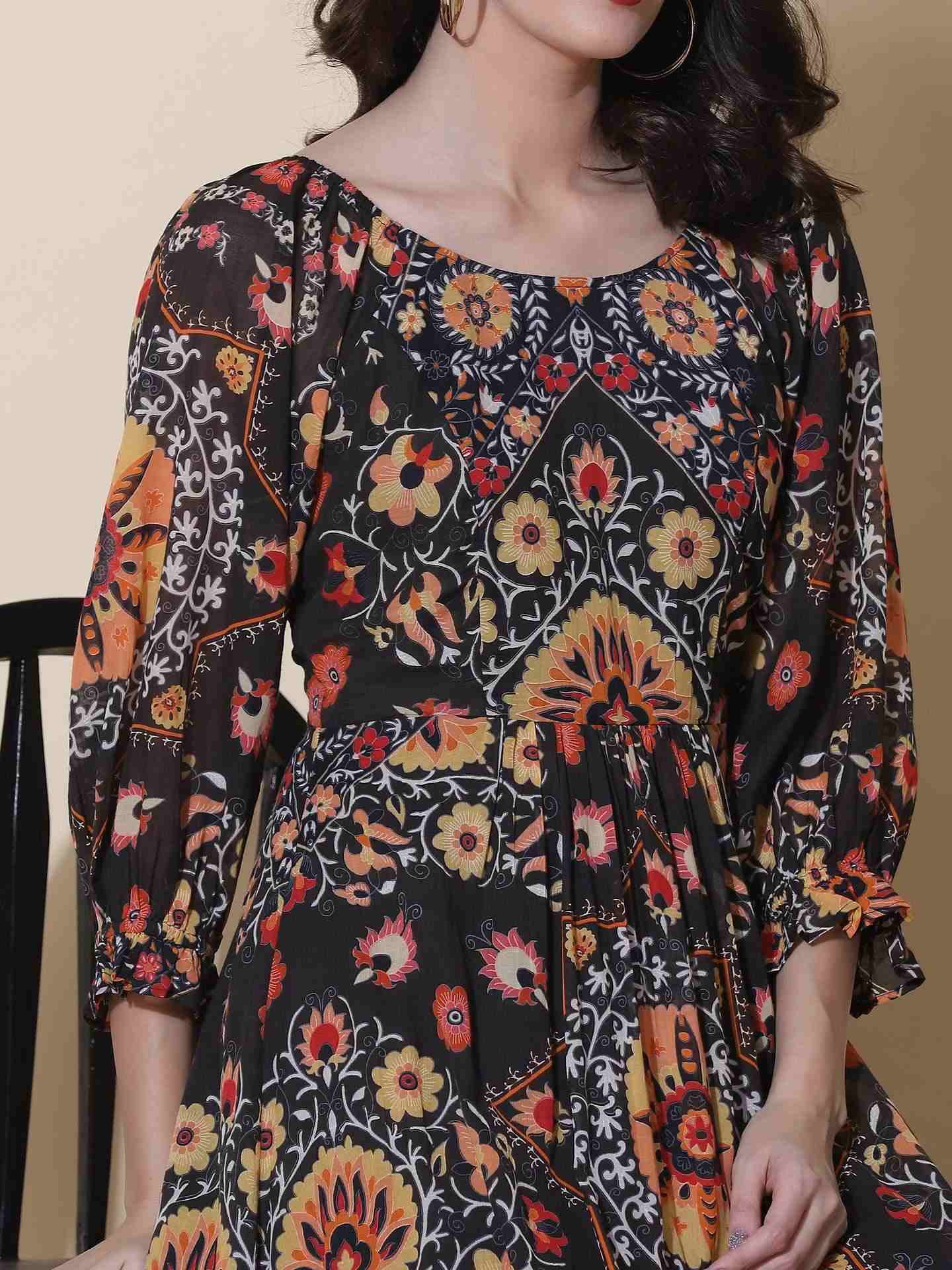 Black Suzani Midi Dress