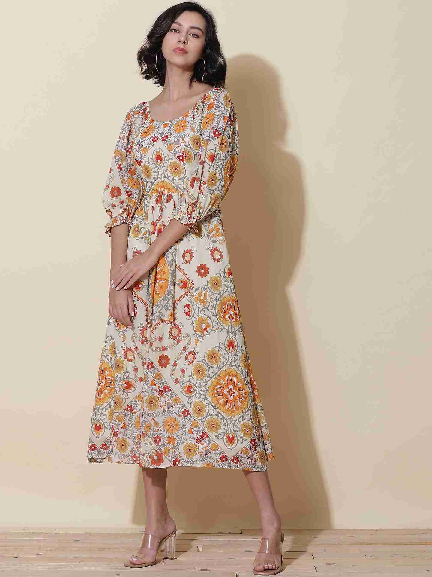 Ecru Suzani Midi Dress