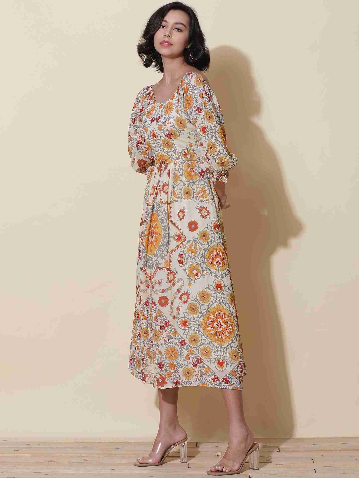 Ecru Suzani Midi Dress