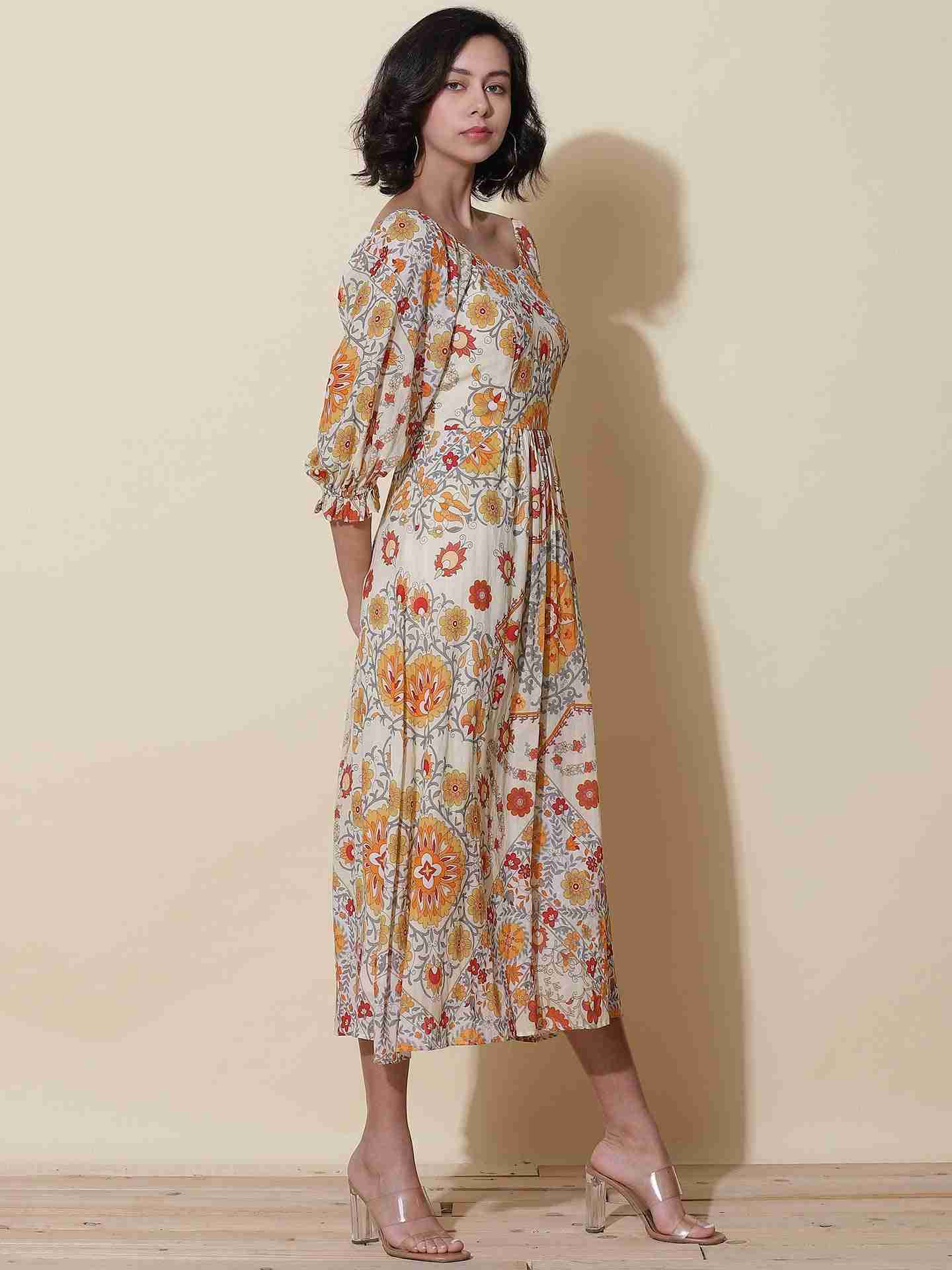 Ecru Suzani Midi Dress