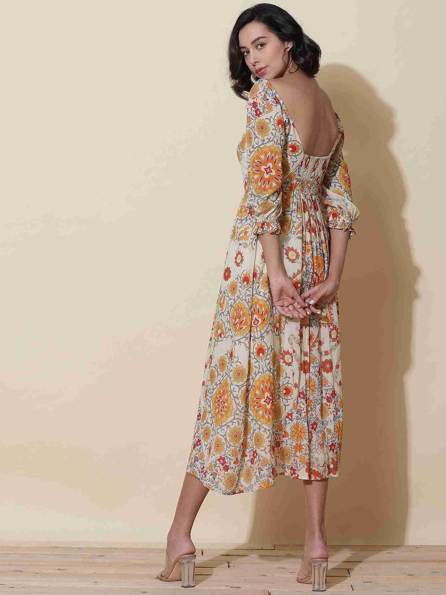 Ecru Suzani Midi Dress