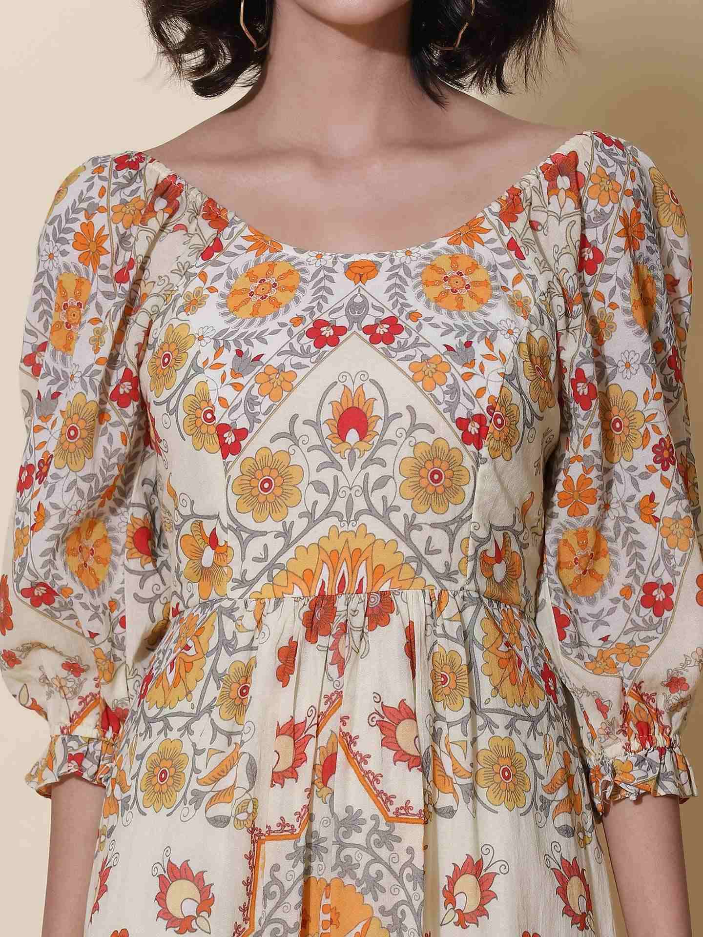 Ecru Suzani Midi Dress