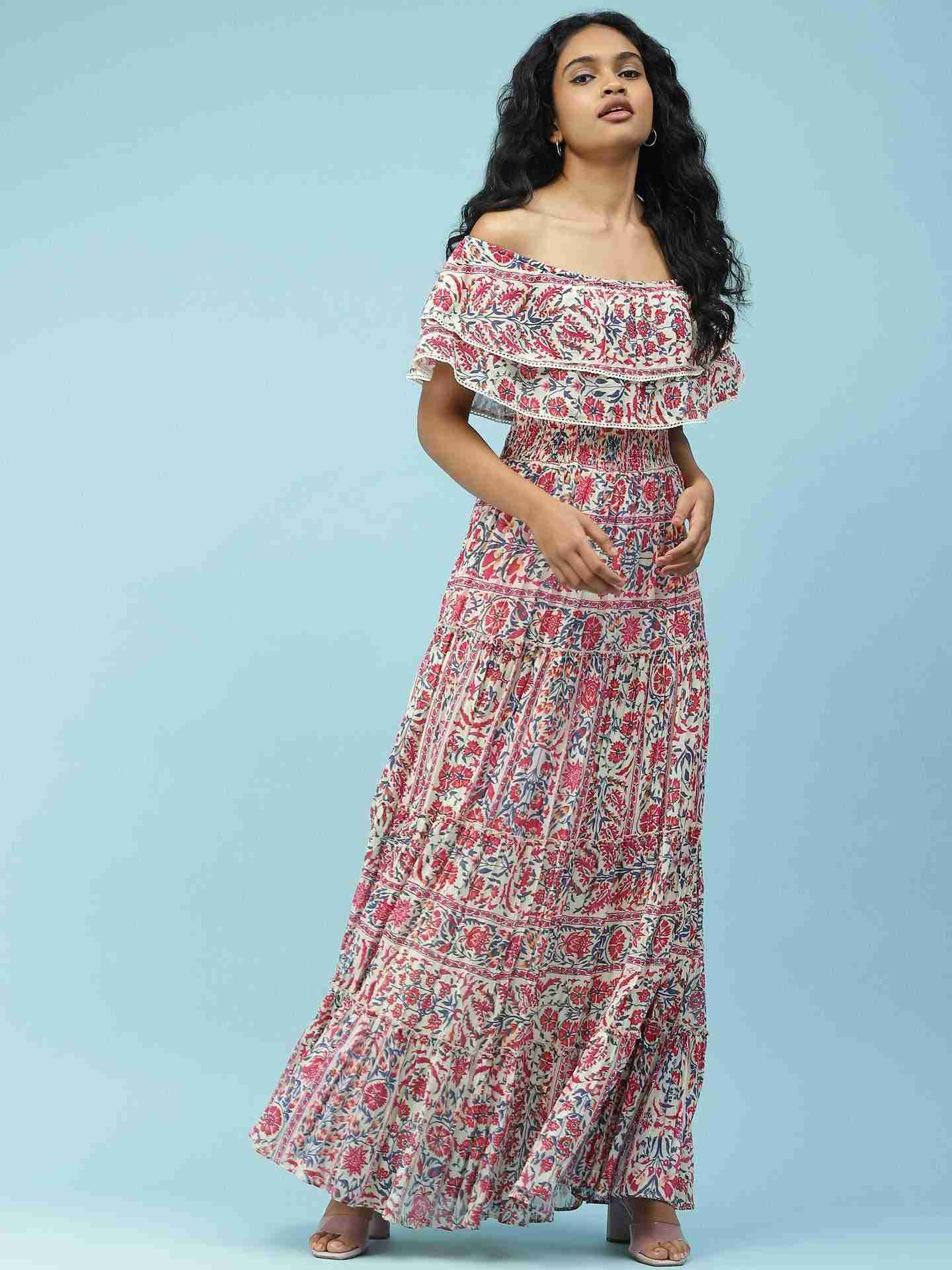 Ecru Antique Border Maxi Dress