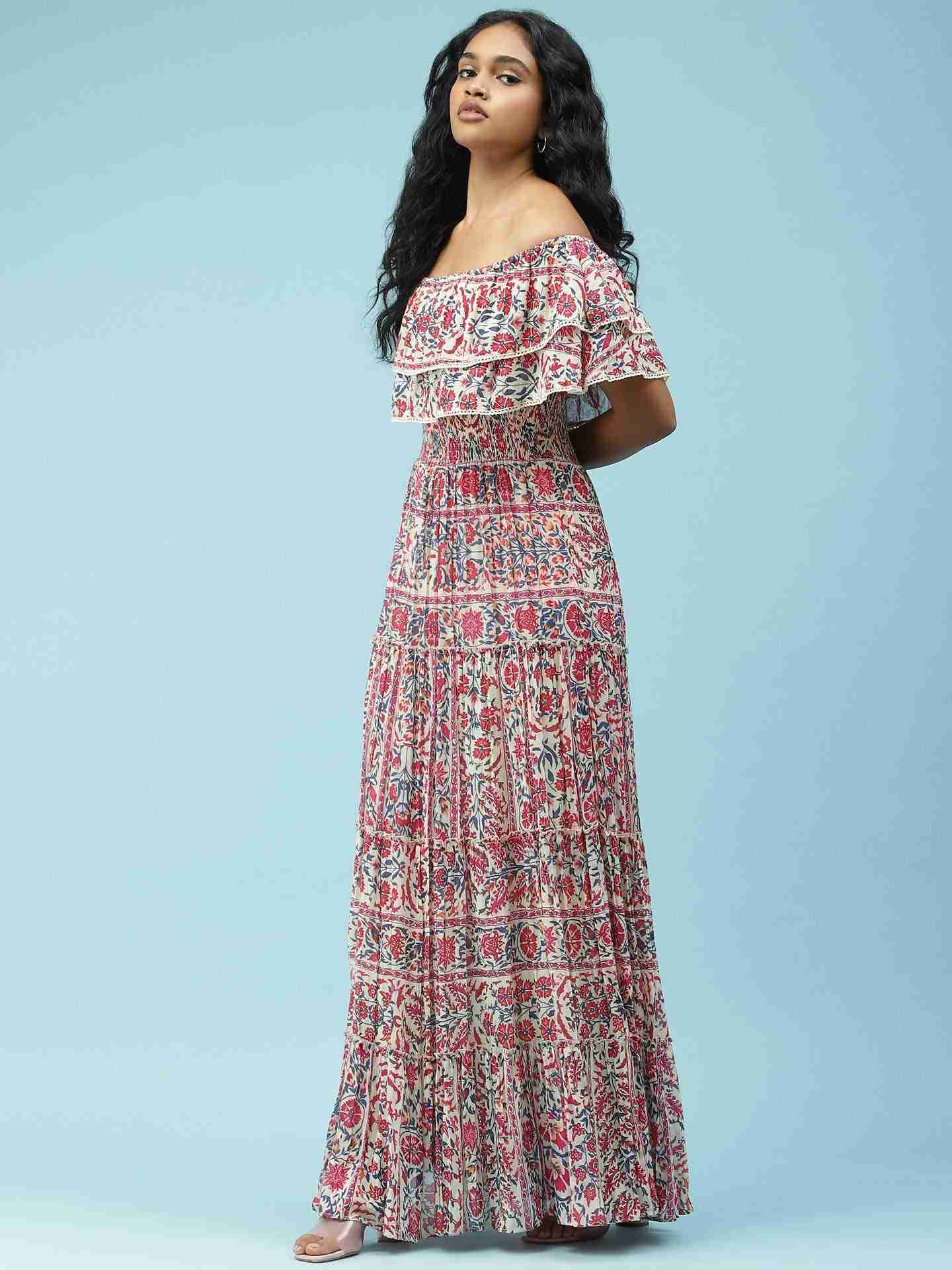 Ecru Antique Border Maxi Dress