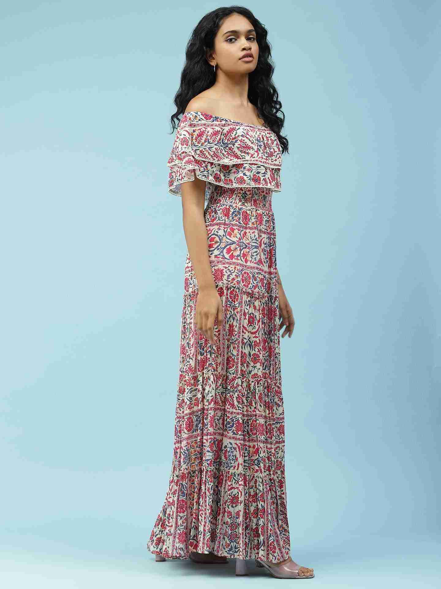 Ecru Antique Border Maxi Dress
