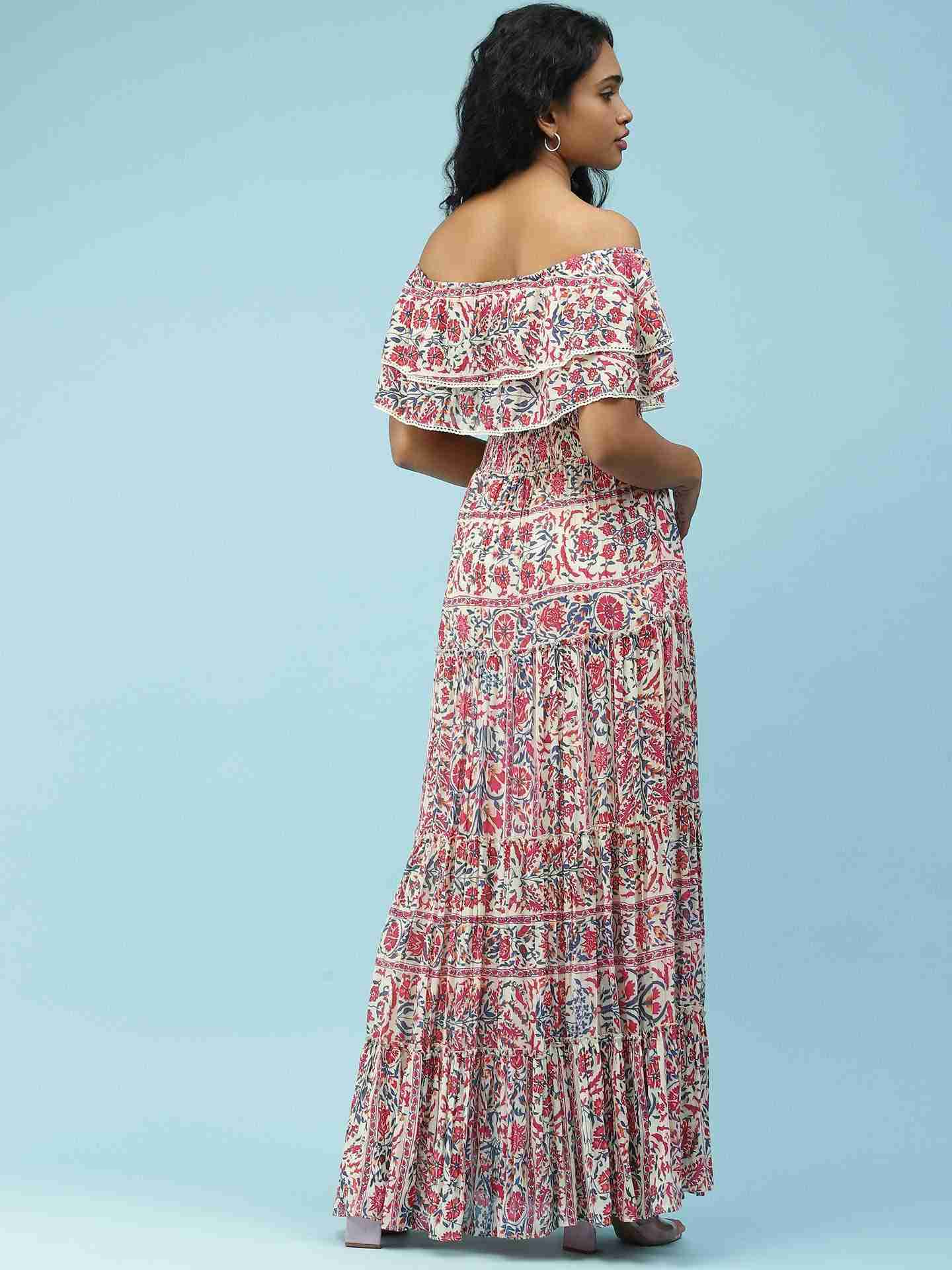 Ecru Antique Border Maxi Dress