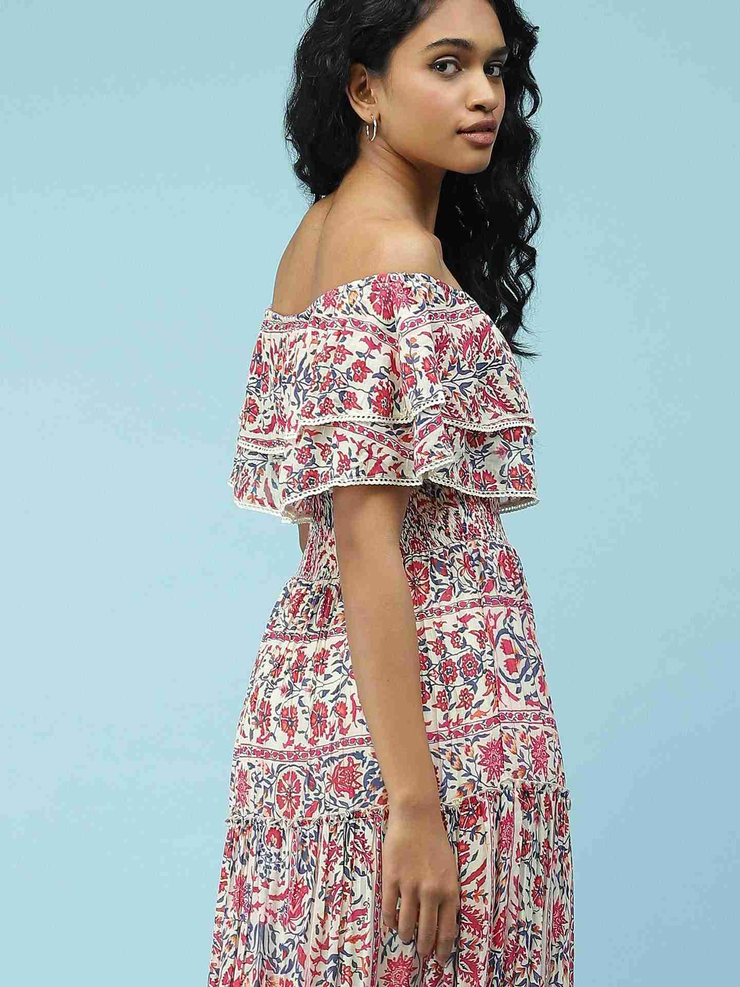 Ecru Antique Border Maxi Dress