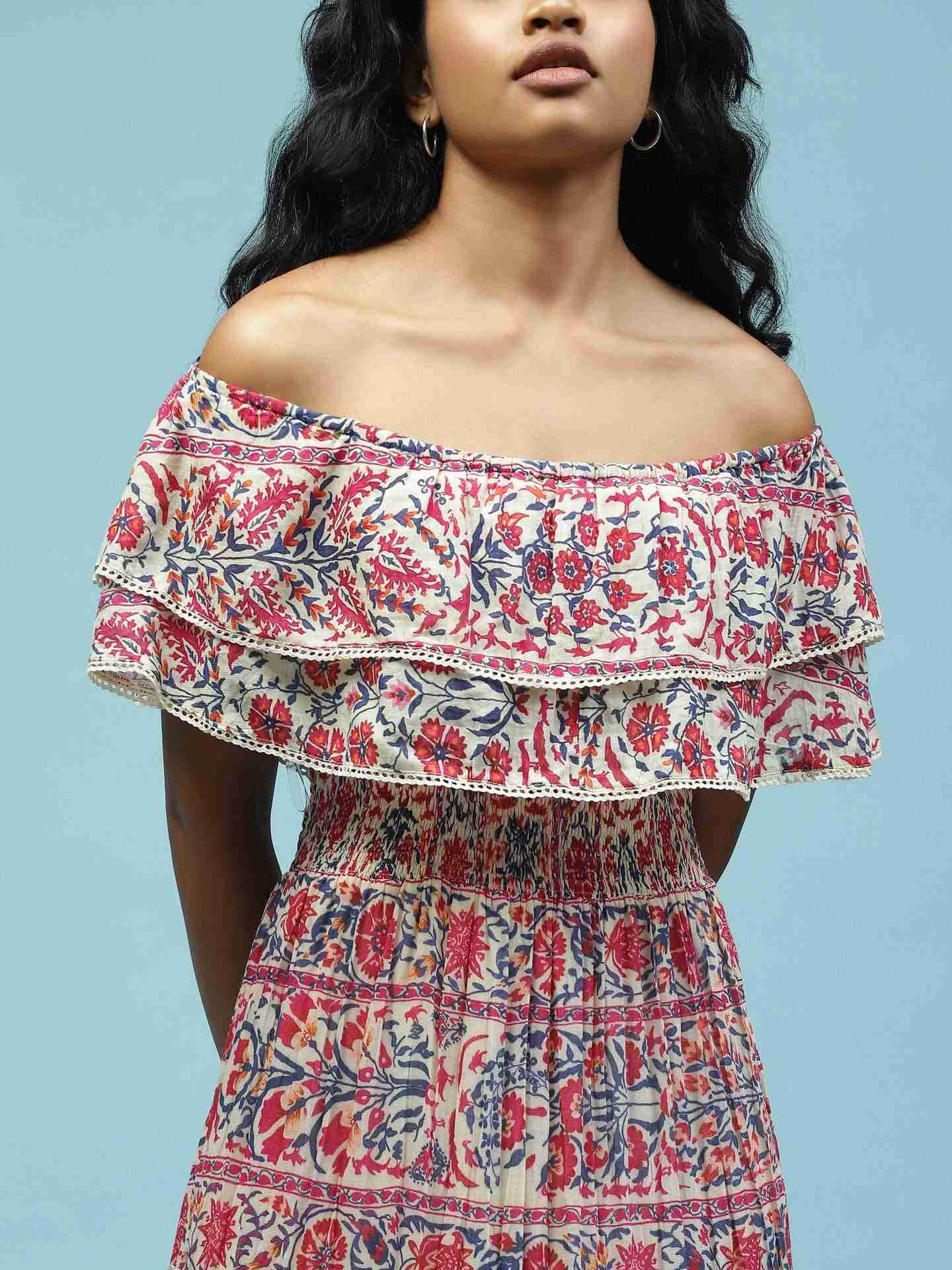 Ecru Antique Border Maxi Dress