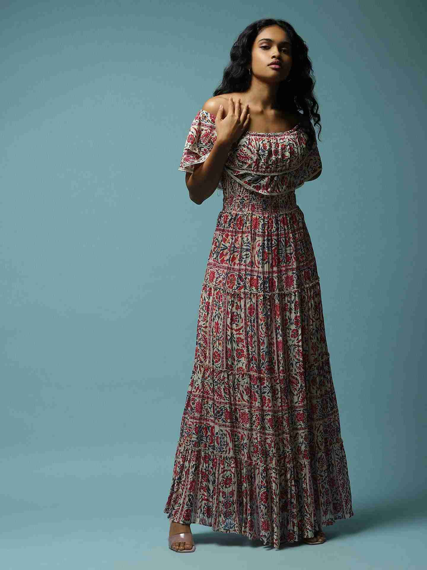 Ecru Antique Border Maxi Dress