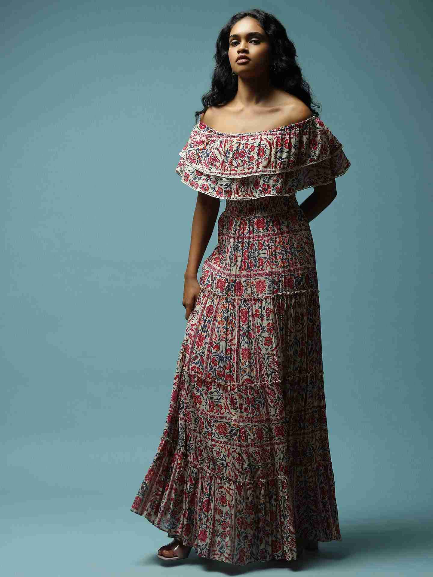 Ecru Antique Border Maxi Dress
